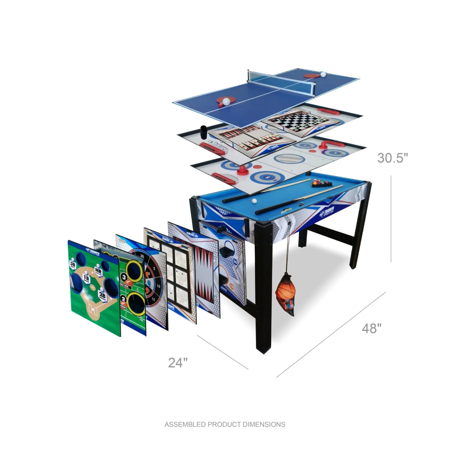 Triumph 13-in-1 Combo Game Table Includes Basketball, Table Tennis, Billiards, Push Hockey, Launch Football, Baseball, Tic-Tac-Toe, and Skee Bean Bag Toss - Womvr