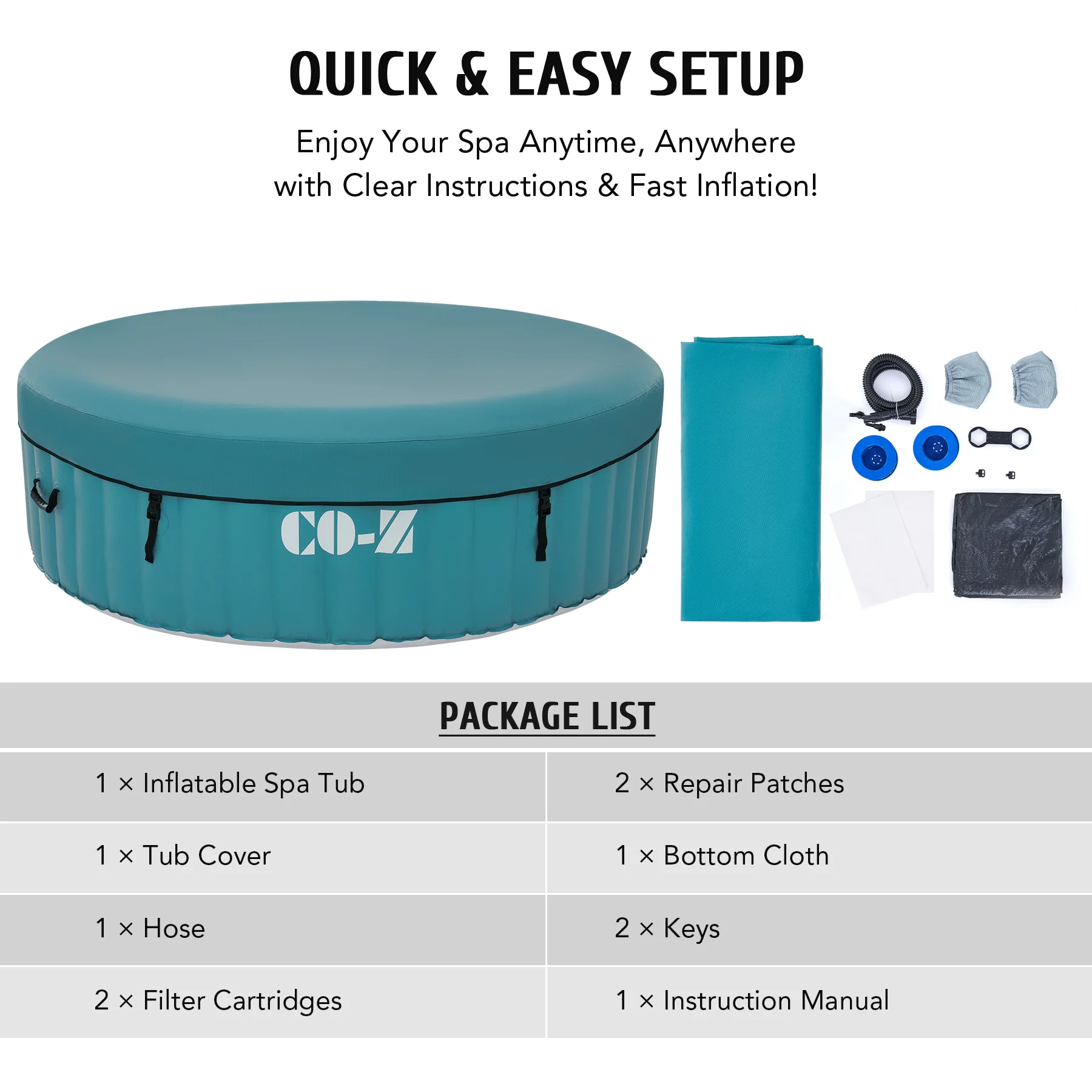 CO-Z 4-6 Person 7' Blow-Up Hot Tub with 130 Air Jets Cover Electric Pump Portable Pool, Gray - Womvr