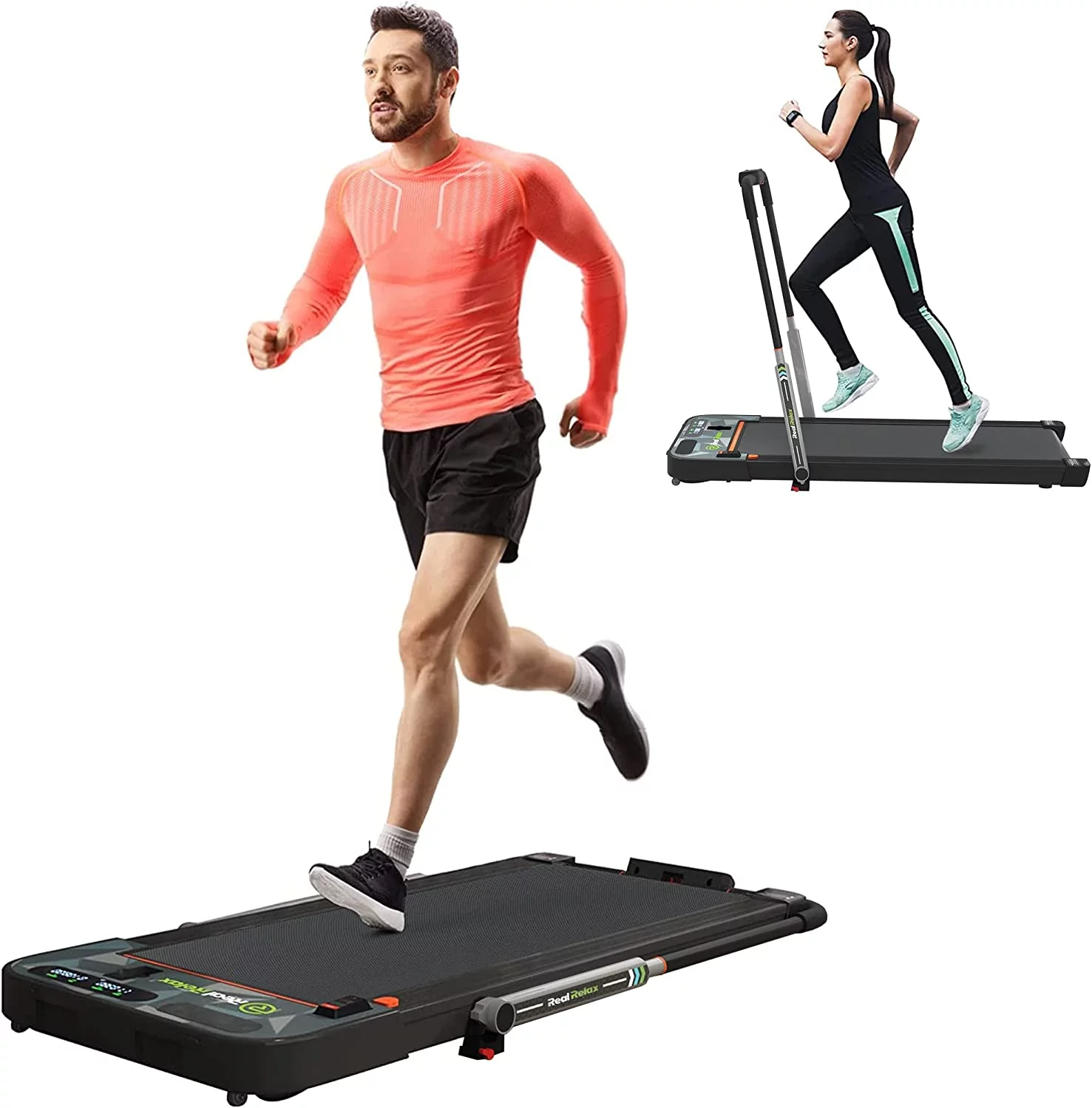 Real Relax 2 in 1 Folding Treadmill, 2.25HP Under Desk Electric Treadmill Walking Jogging Machine for Home Office - Womvr
