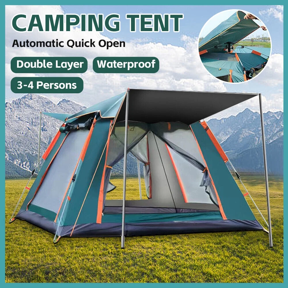 3-4 Person Tent Pop Up Outdoor Camping Auto Instant Open Family Tent Tourist Tent - Womvr
