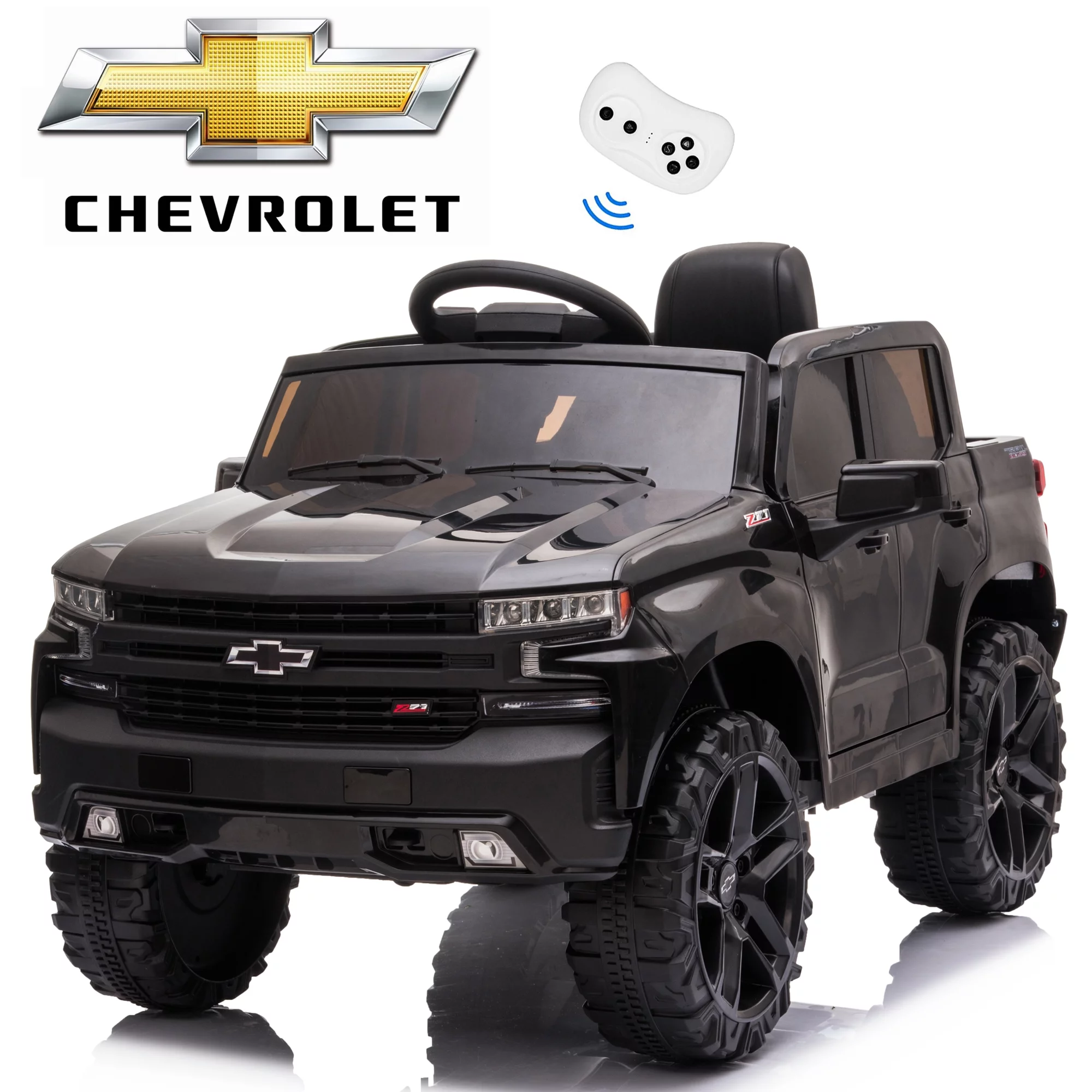 Chevrolet Silverado 12V Powered Ride on Cars for Kids, Remote Control, LED Light, MP3 Player, Electric Ride on Toys Truck for Boys Girls Gifts, White - Womvr