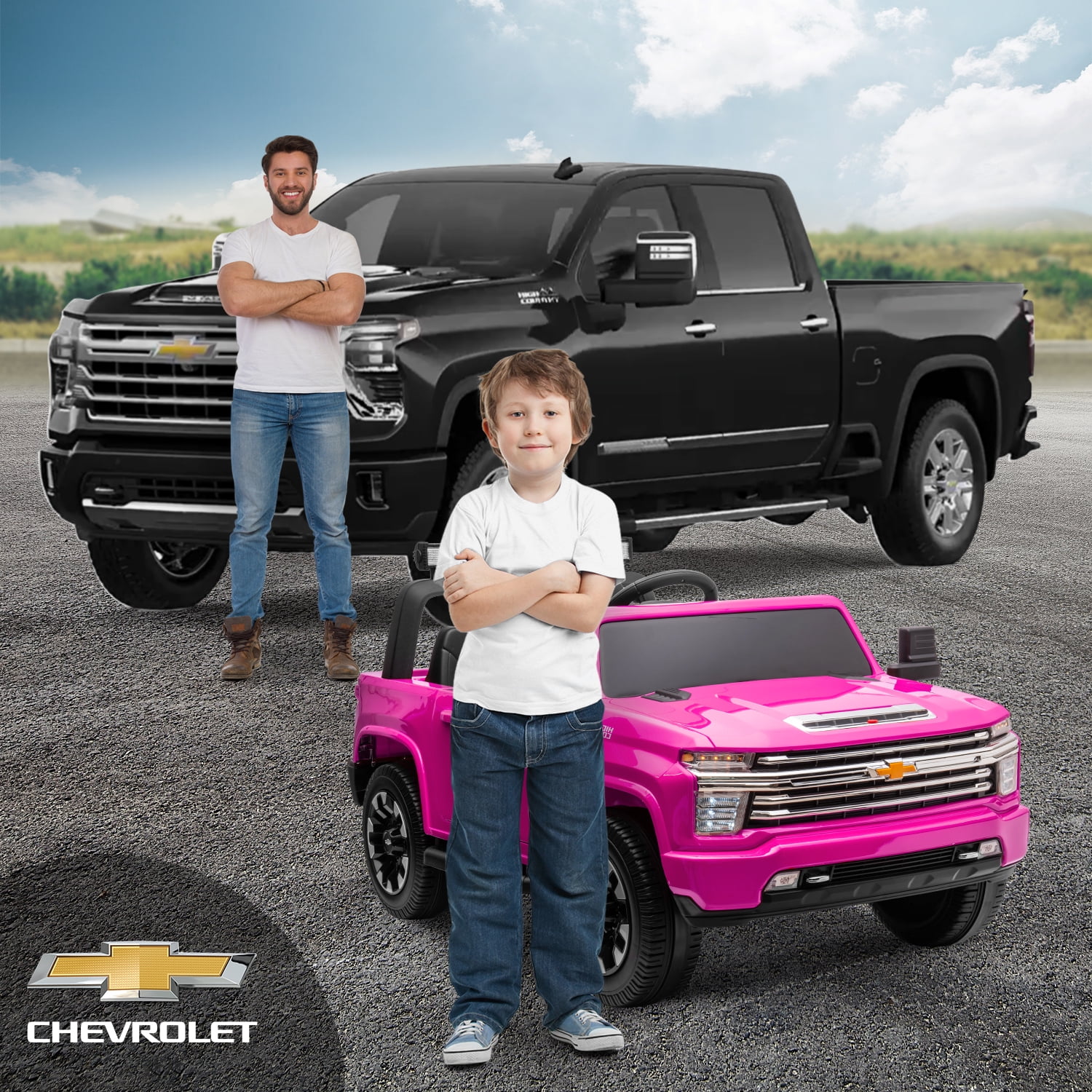 Track 7 24V Ride on Car, Licensed Silverado HD 2 Seater Electric Car for Boys Girls Age 3+, 24V Ride on Truck w/Remote Control, Music, ABC, Pink - Womvr
