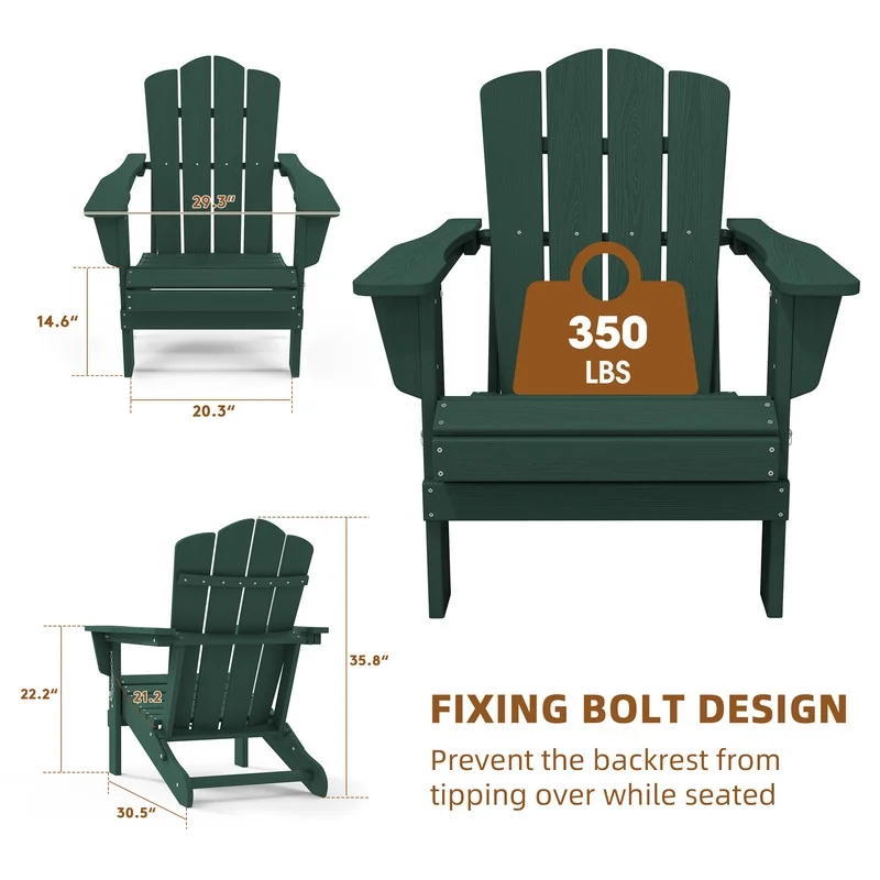 Outdoor Patio Folding HDPE Resin Adirondack Chair, Red - Womvr