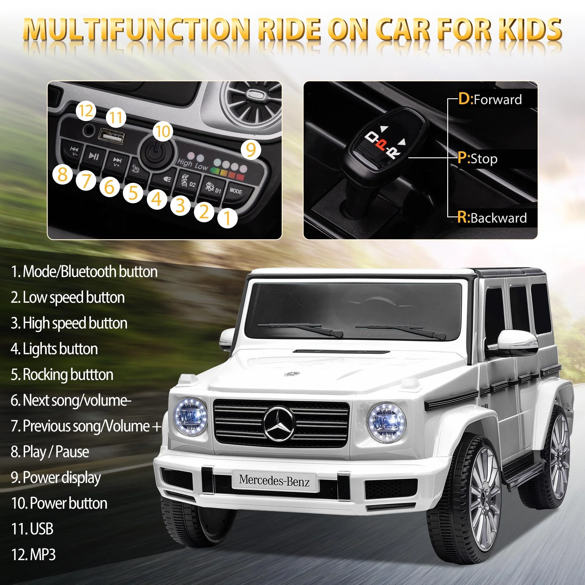 24V Ride on Car with Remote Control for Kids Mercedes Benz Ride on Car Toy for Boys and Girls 3-6 Years Old, Electric Vehicle, Bluetooth, LED Light, White - Womvr