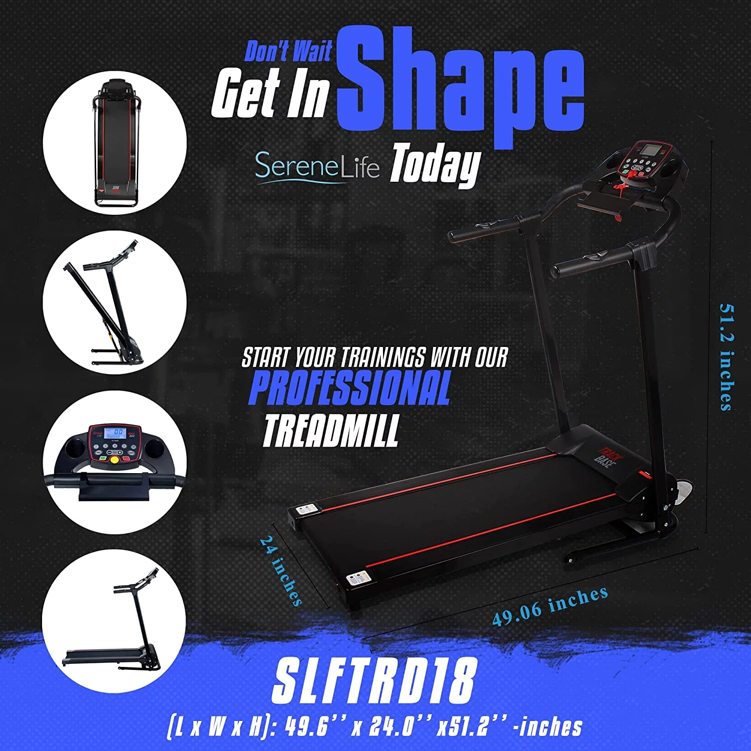 SereneLife Foldable Treadmill Home Fitness Equipment with LCD for Walking & Running 57.32 Pounds - Womvr