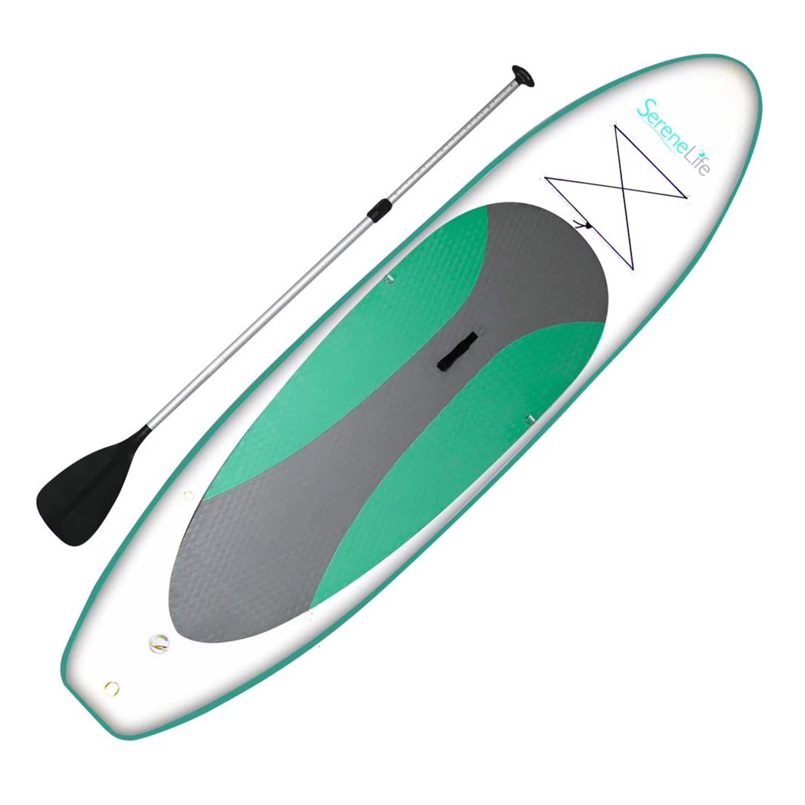 SereneLife Thunder Wave SUP - 10 Foot Inflatable Stand Up Water Paddle Board, Leash, Paddle, Pump & Bag - Green - Womvr