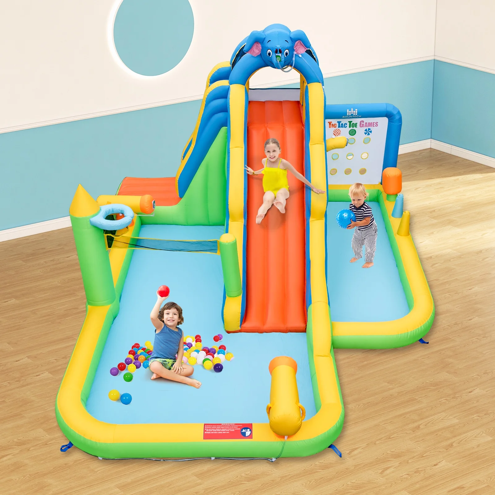 Topbuy Inflatable Water Slide 9-in-1 Blow-up Water Park for Kids with Splash Pool Climbing Wall Water Guns Basketball Toss - Womvr