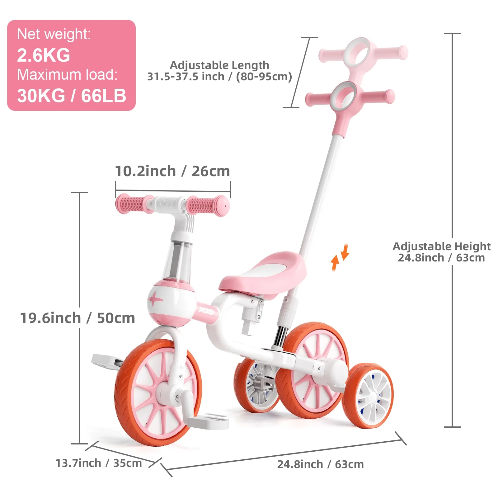 XJD 7 in 1 Toddler Bike for 1 Year to 4 Years Old Kids, Toddler Tricycle Kids Trikes Tricycle, Gift & Toys for Boy & Girl, Balance Training, Removable Pedals - Womvr