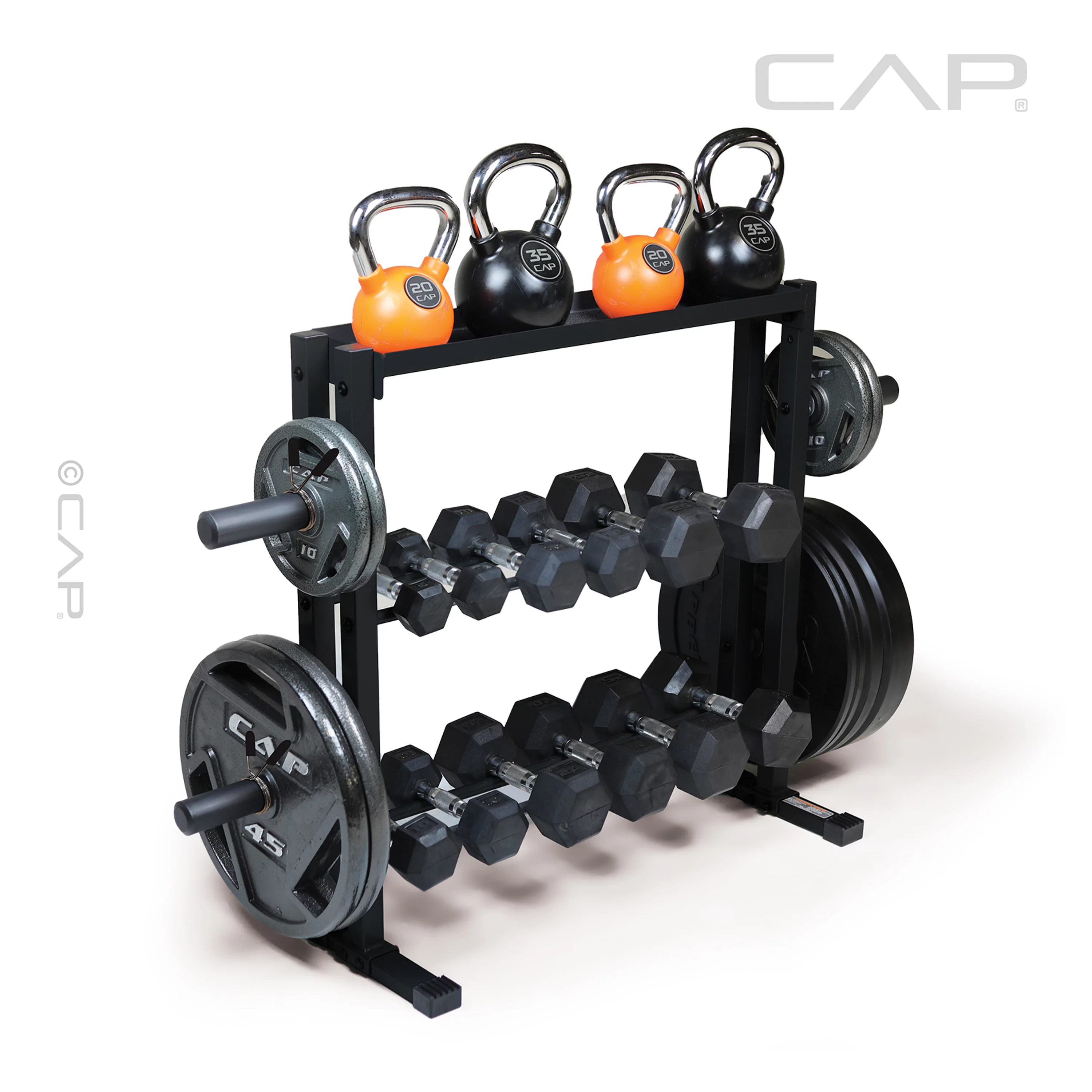 CAP 3-Tier Storage Rack for Kettlebells, Dumbbells & Olympic Weight Plates - Womvr