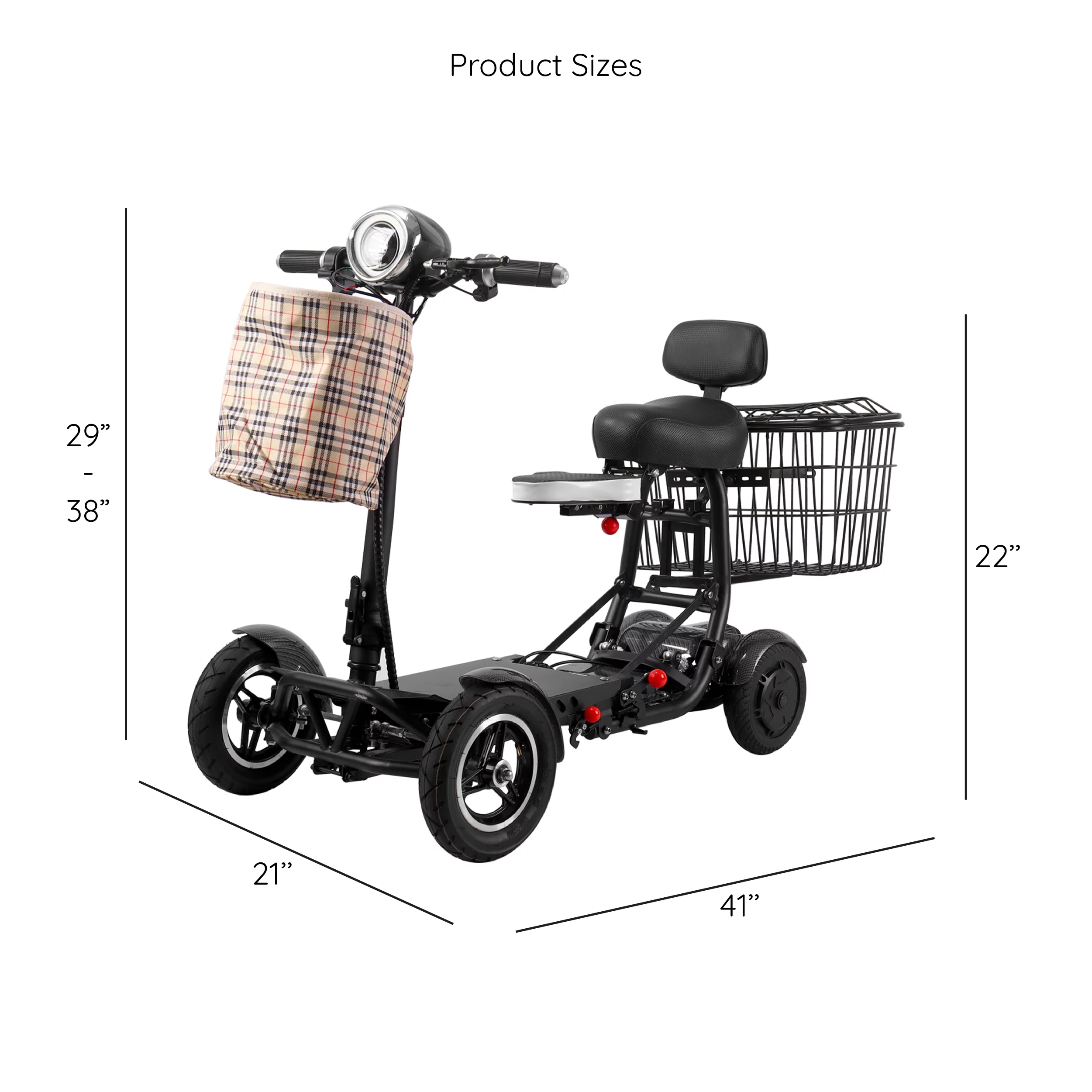 Smart Lightweight Electric Power Scooter, 4 Wheels Foldable Double Seats - Womvr