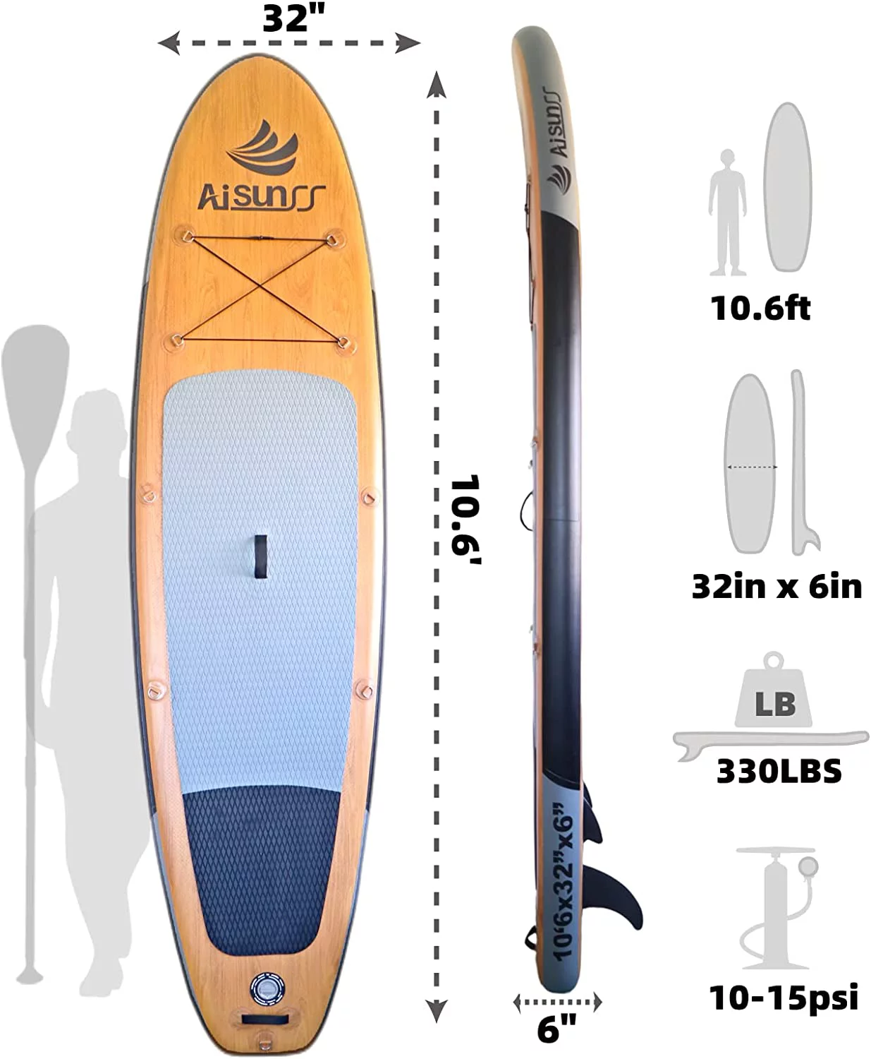 AISUNSS Inflatable Stand up Paddle Board, 10.6Ft Premium SUP Board with All Accessories - Womvr