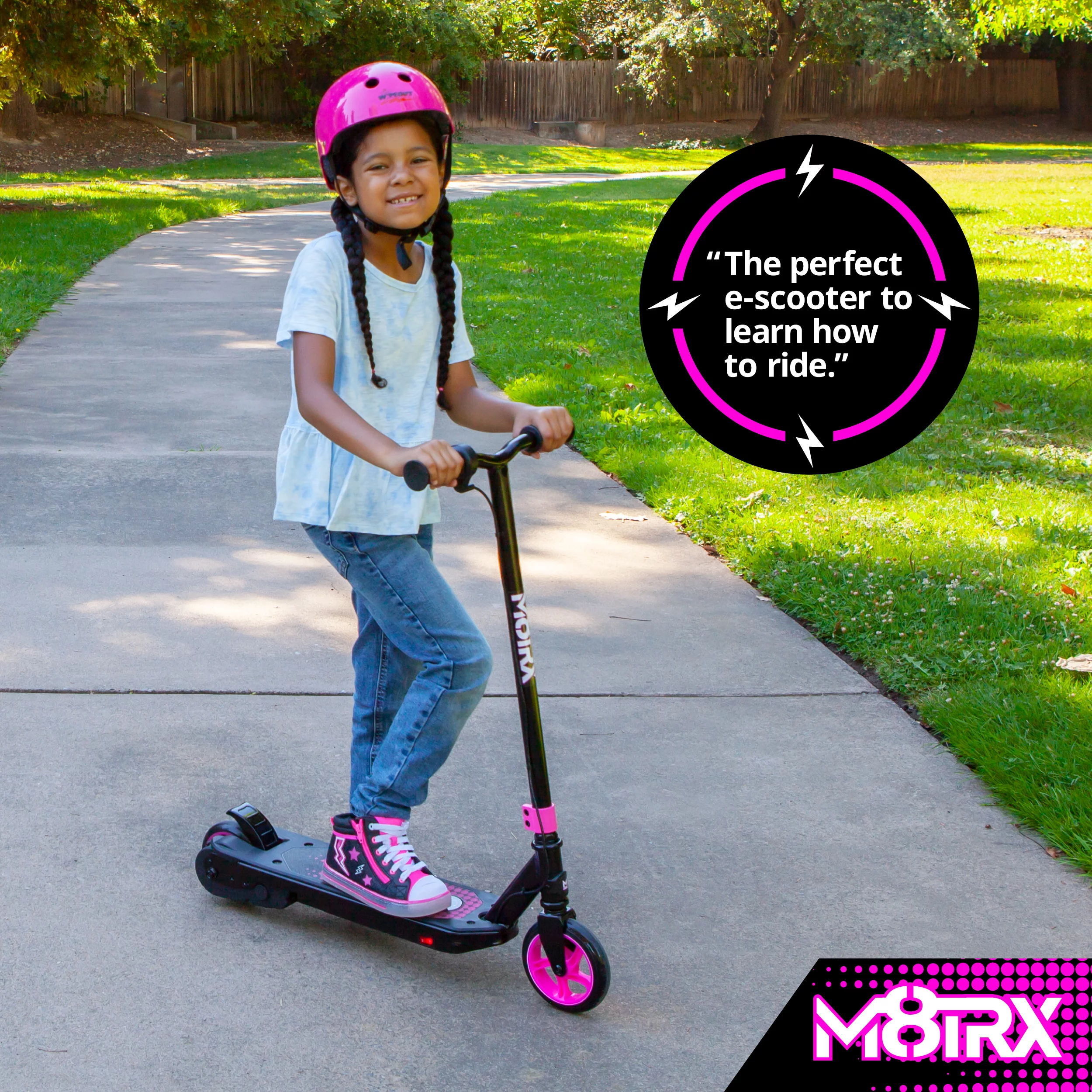 M8TRIX Pink 12V Electric Scooter for Kids Ages 6-12, Powered E-Scooter with Speeds of 8 MPH - Womvr