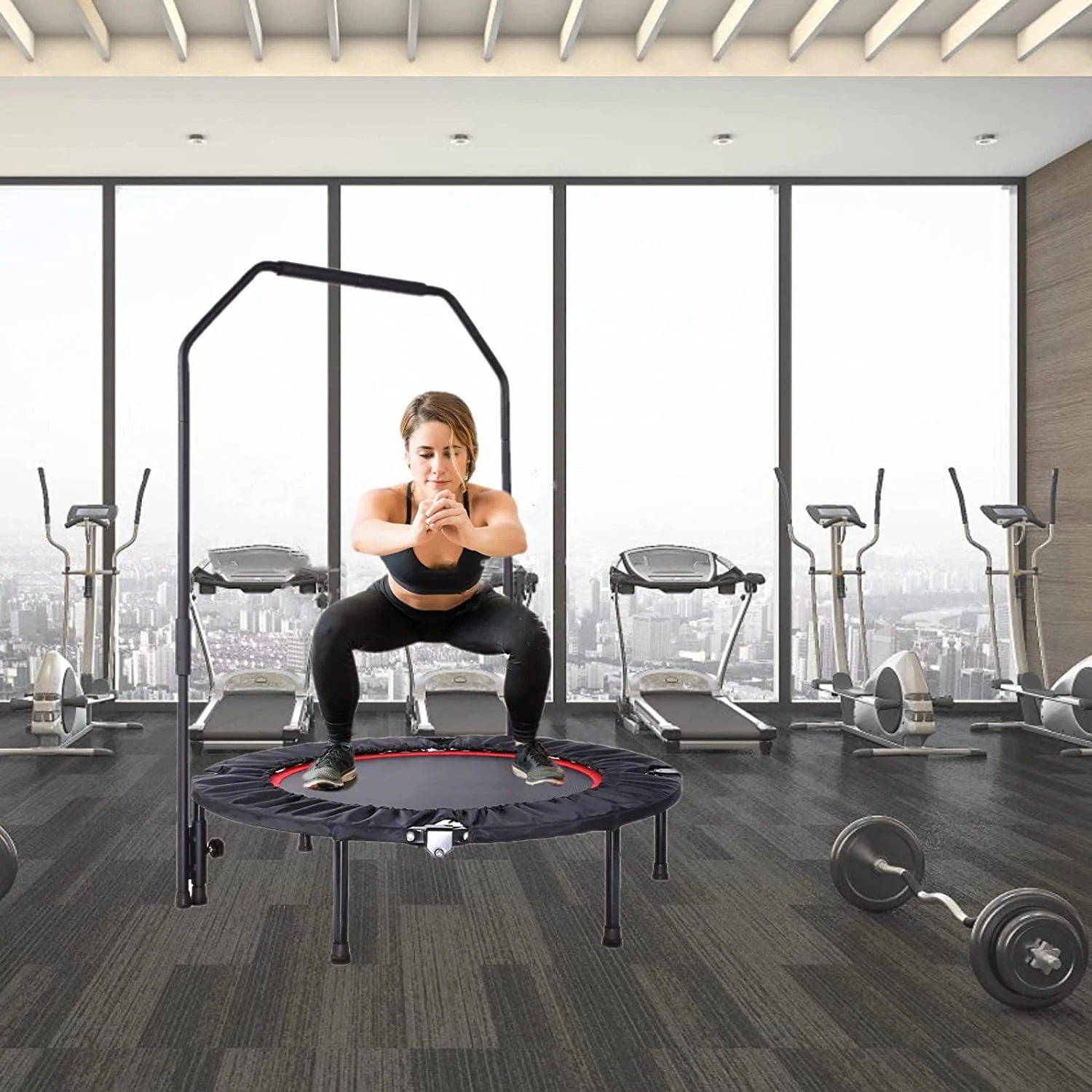 Arlopu 40'' Foldable Mini Trampoline, Fitness Rebounder with Adjustable Foam Handle, Exercise Trampoline for Adults Home Gym Workout, Max Load 330lbs - Womvr
