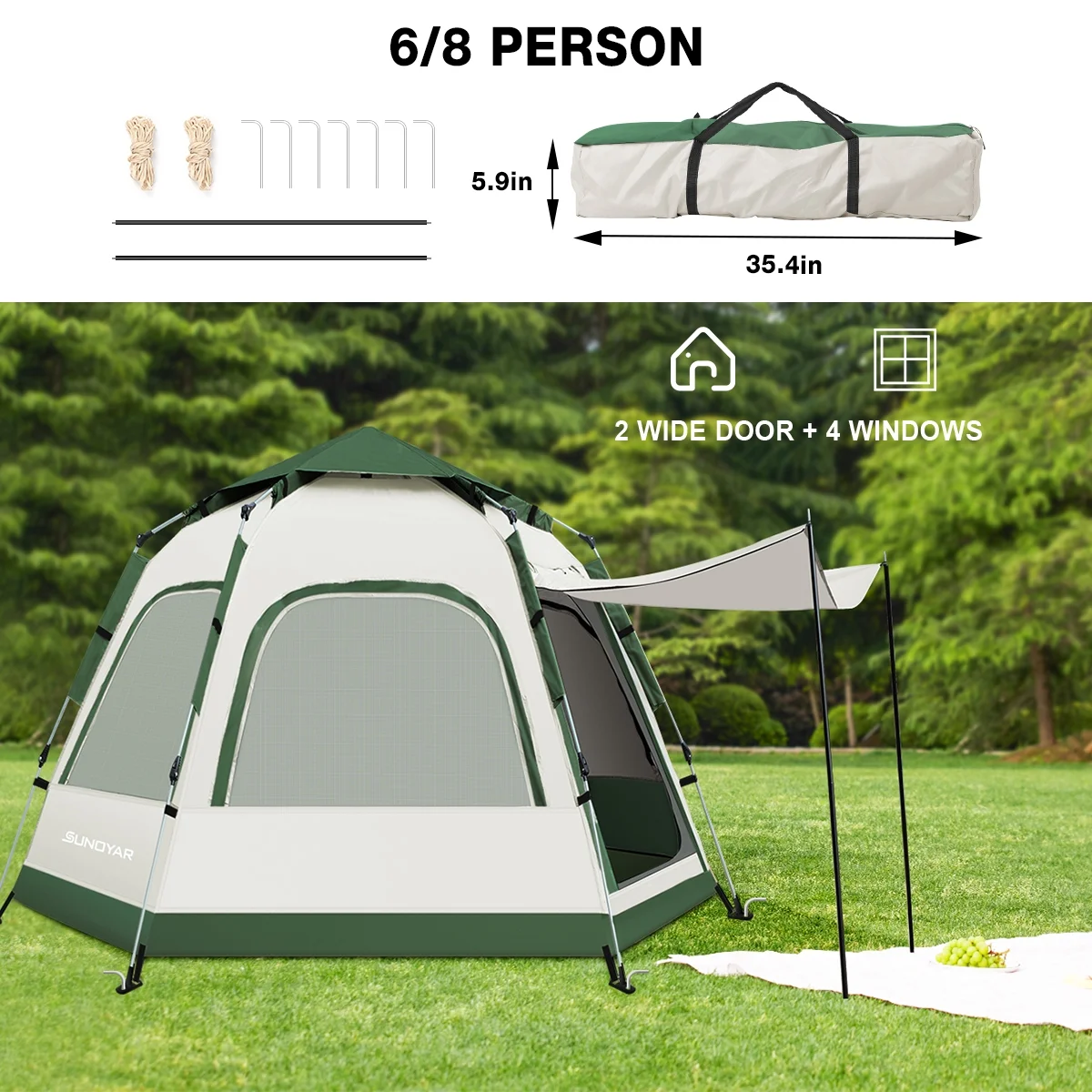 TOPVISION OR-T01 6-8 Person Tent with Removable Rain Fly and Carrying Bag - Womvr