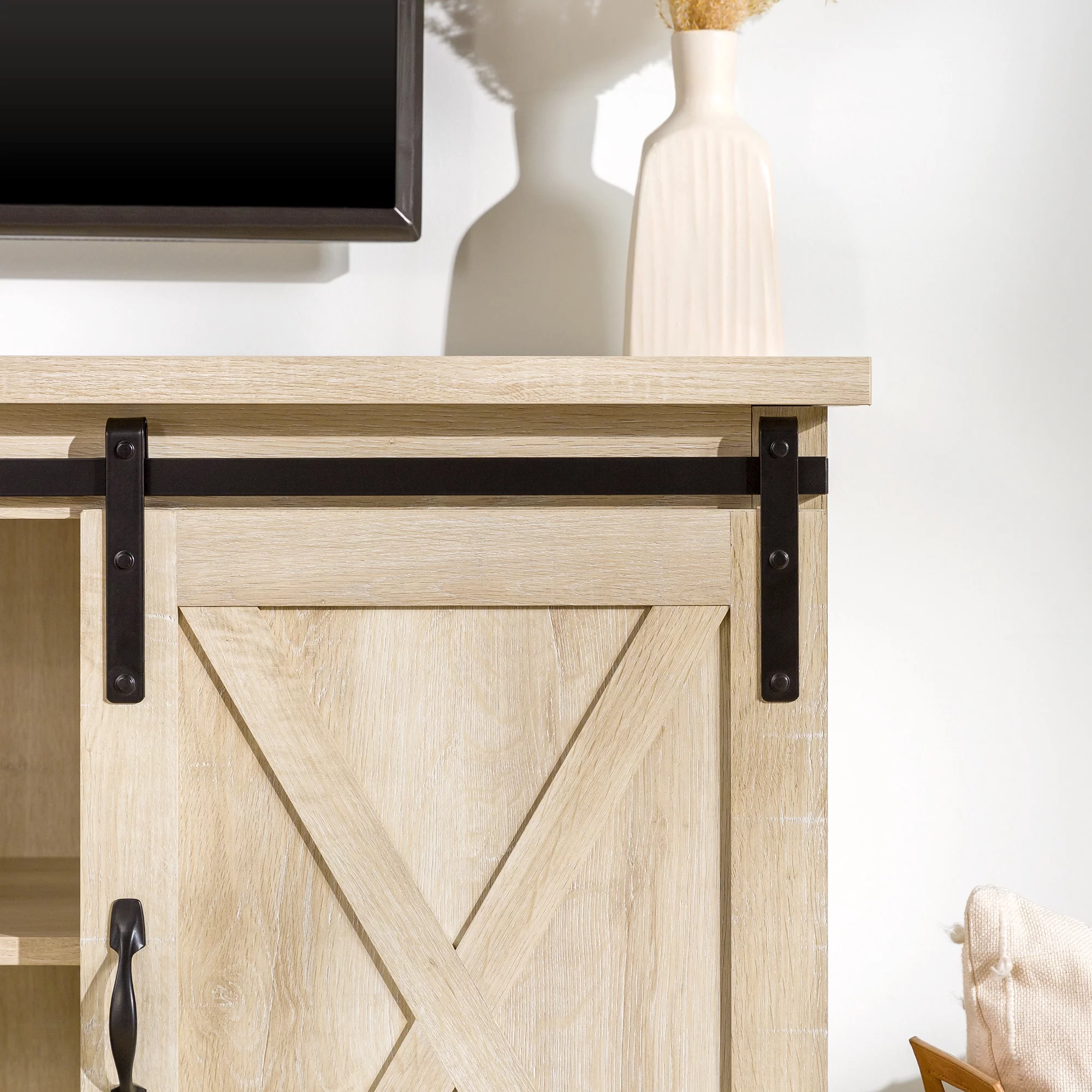 Woven Paths Farmhouse Sliding Barn Door TV Stand for TVs up to 65
