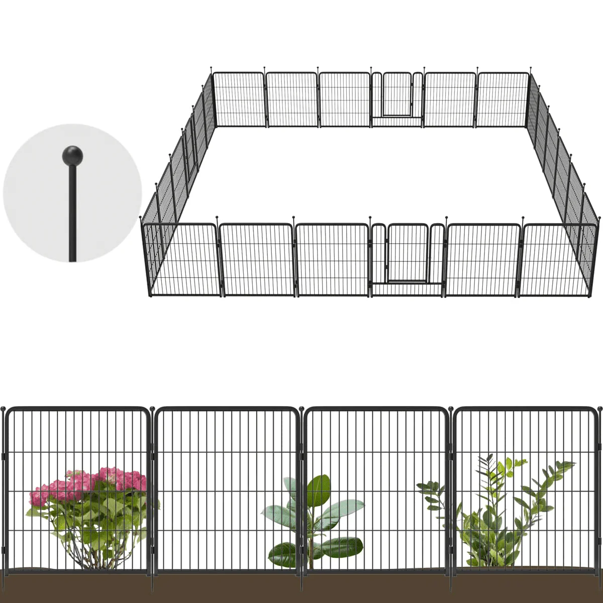 FXW Garden Fence 24 Panels 54ft (L)×32in (H) Animal Barrier Decorative Metal Fence with 2 Gates Temporary Fencing No Dig Fencing for Yard Patio, Black - Womvr