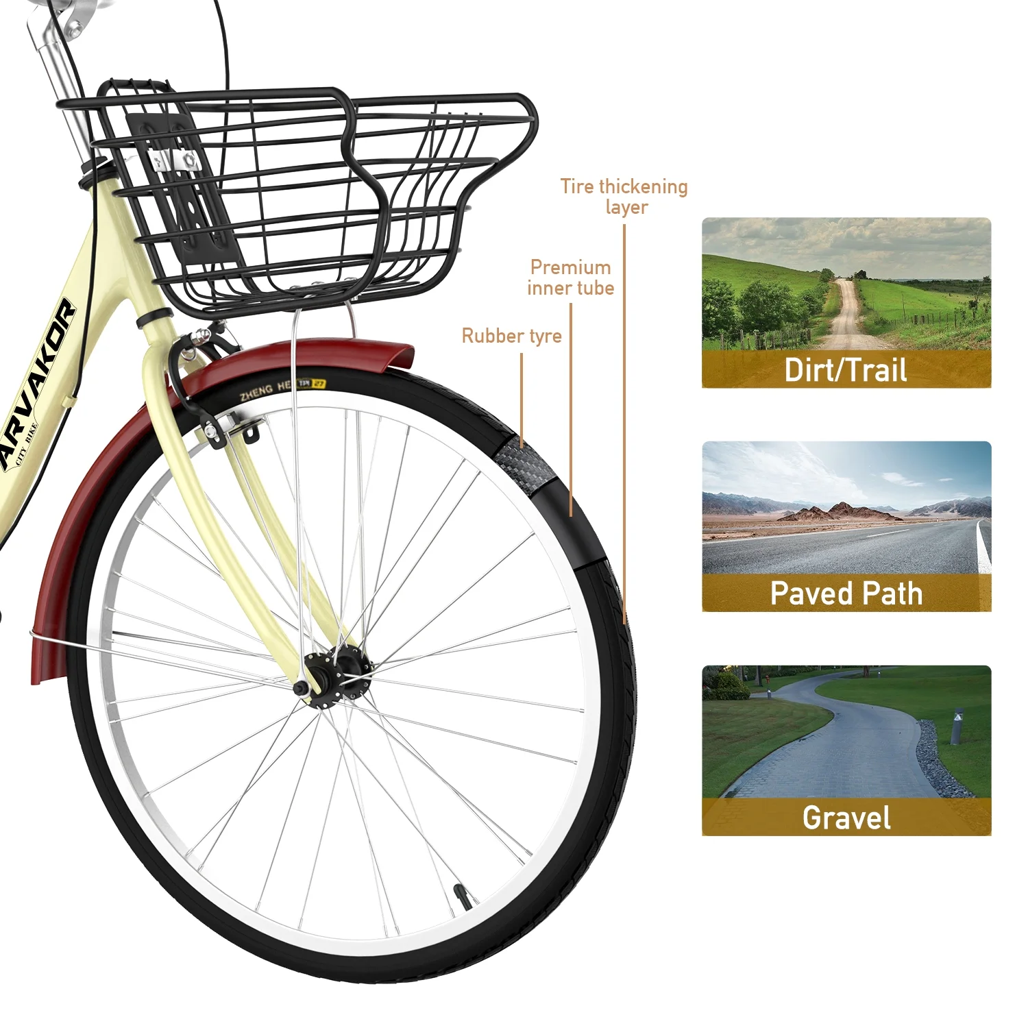 ARVAKOR 26 Inch Women Bike, Classic Bicycle Retro Bicycle, Cruiser Bike, Beige - Womvr