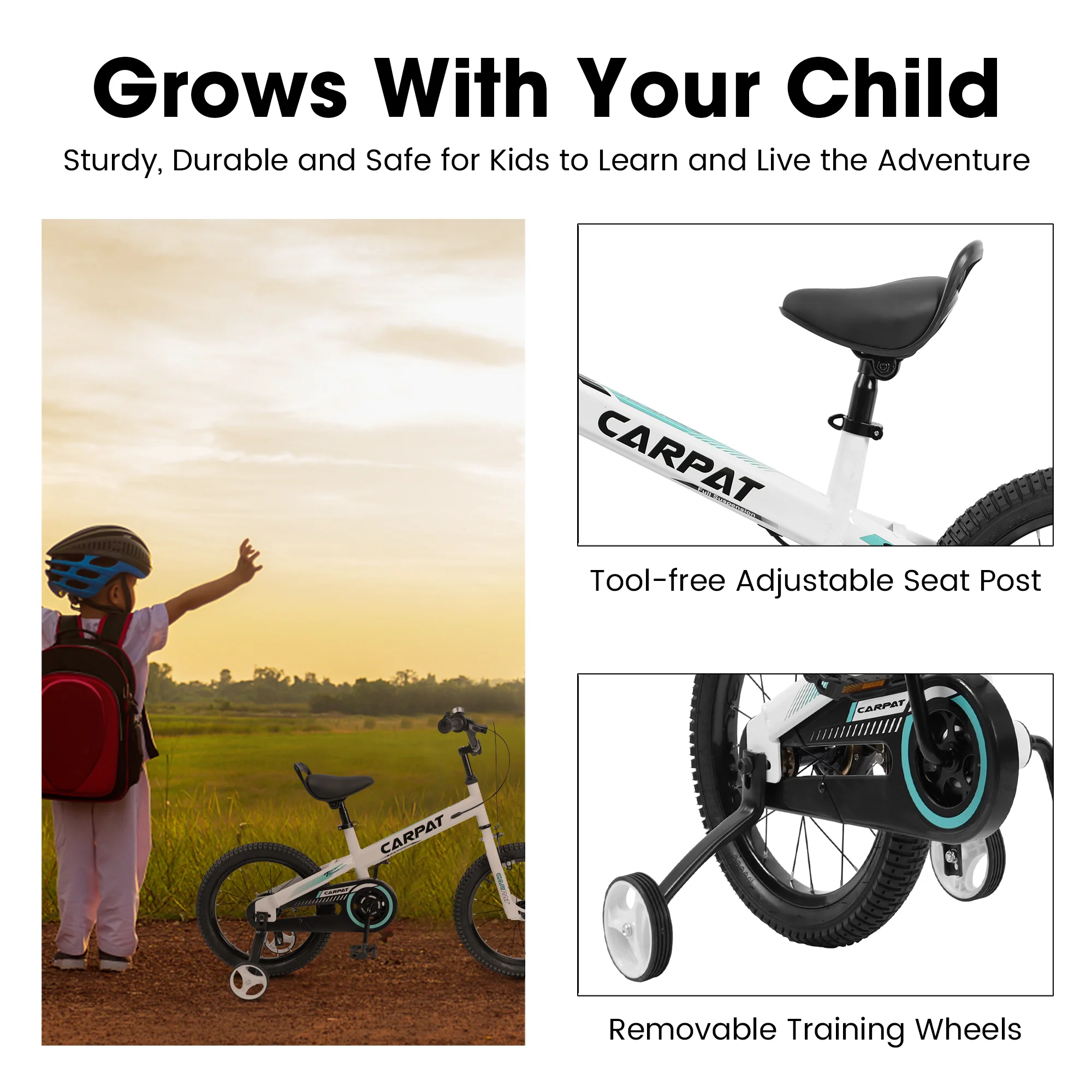 14 Inch Boys Bike with Training Wheels, Kids Bike for Boys, Black - Womvr
