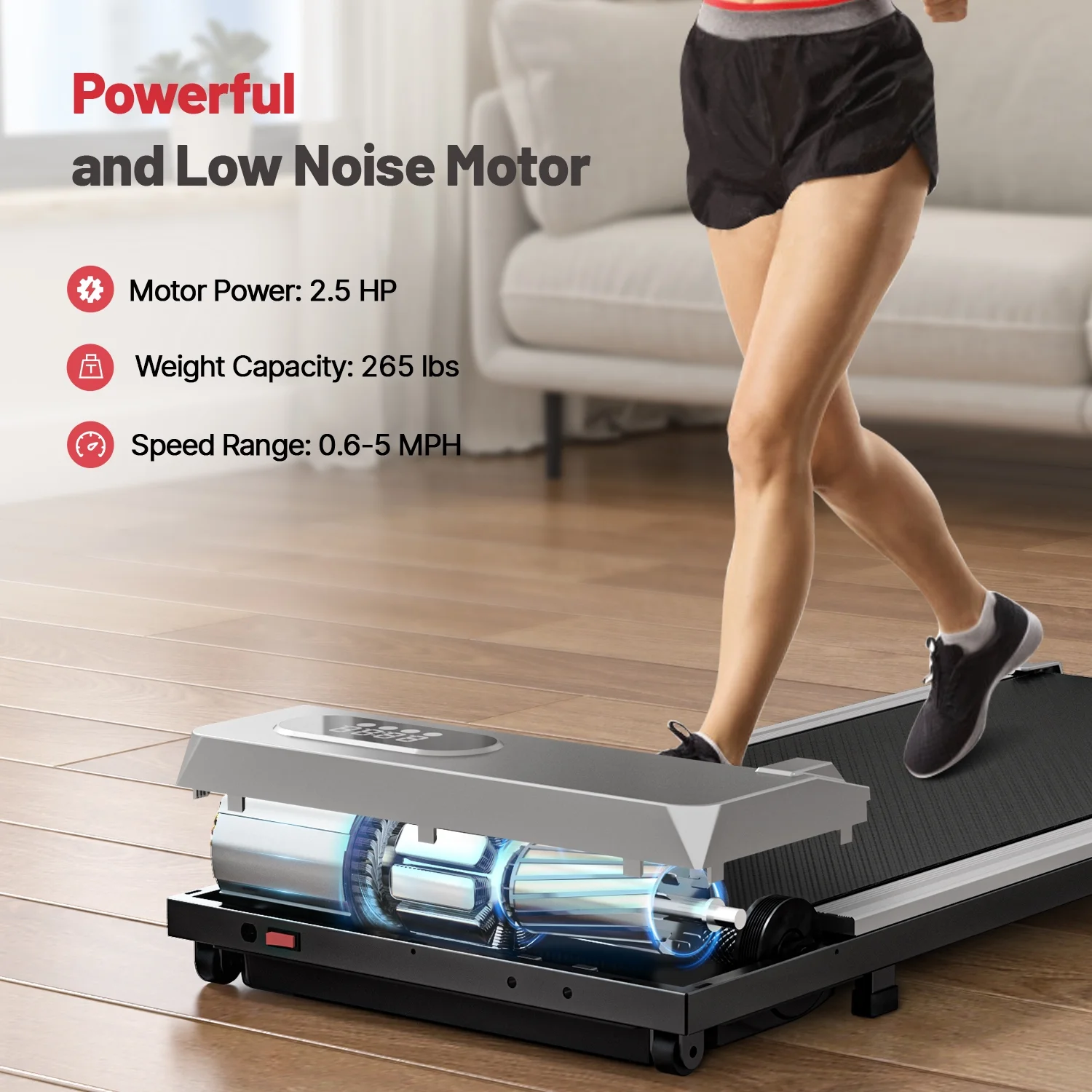 Bigzzia Walking Pad, 2 in 1 Under Desk Treadmill with Remote Control and LCD Display, Compact Treadmill for Home & Office, Silver - Womvr