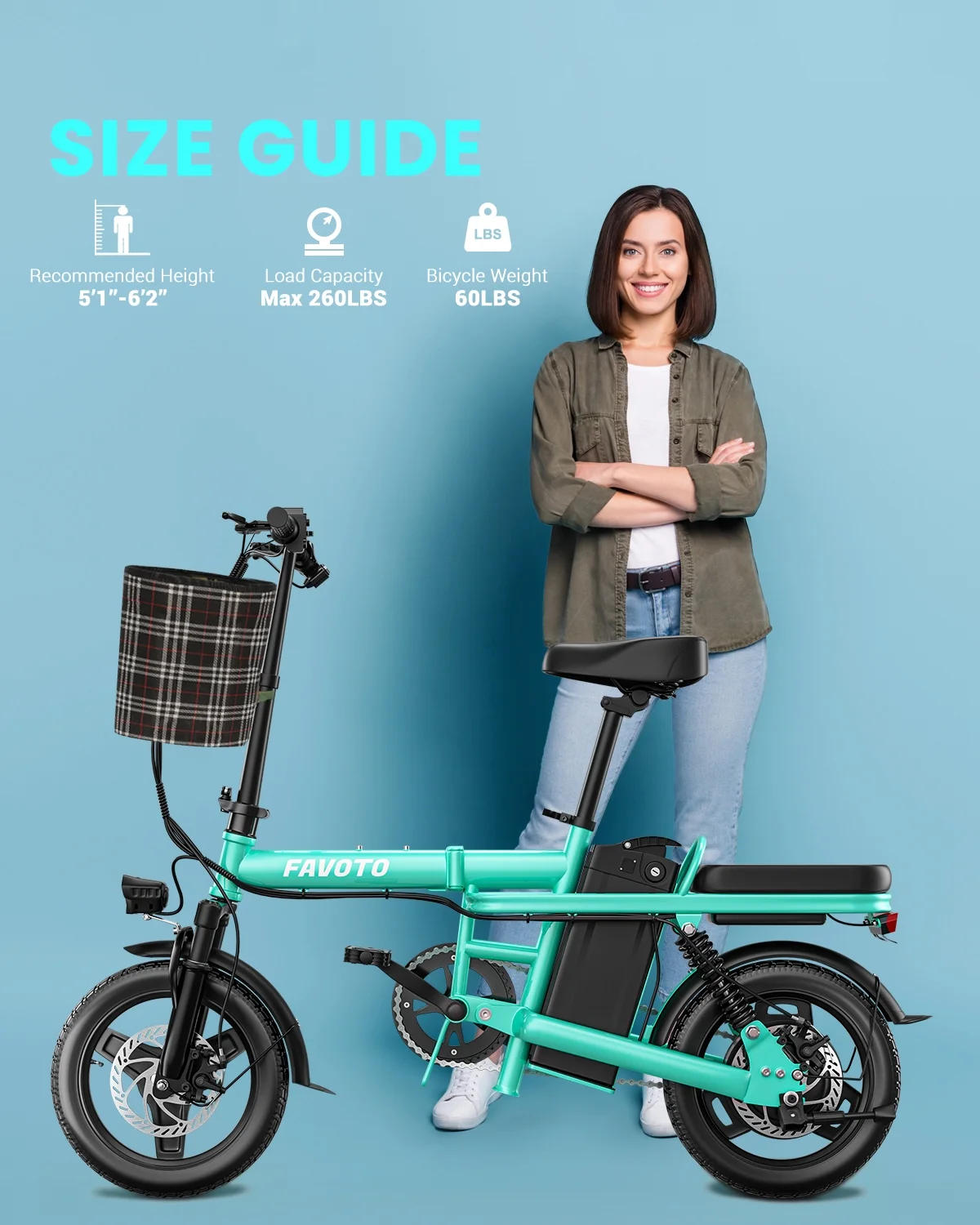 Favoto Folding Electric Bike - Triple Suspension Ultra Stable Frame Foldable Ebike with 400W Motor 48V10.4Ah Removable Battery - Womvr