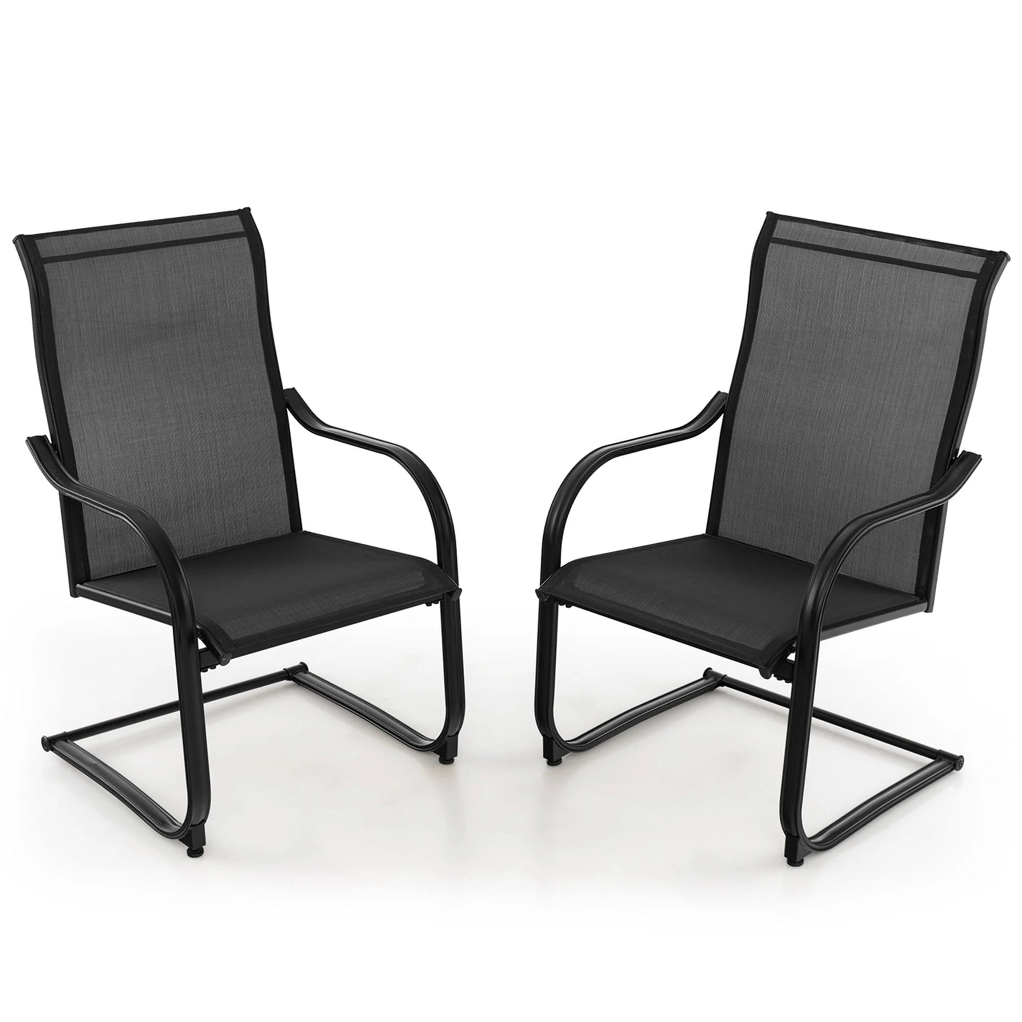 Costway 2pcs C-Spring Motion Patio Dining Chairs All Weather Heavy Duty Outdoor Black - Womvr