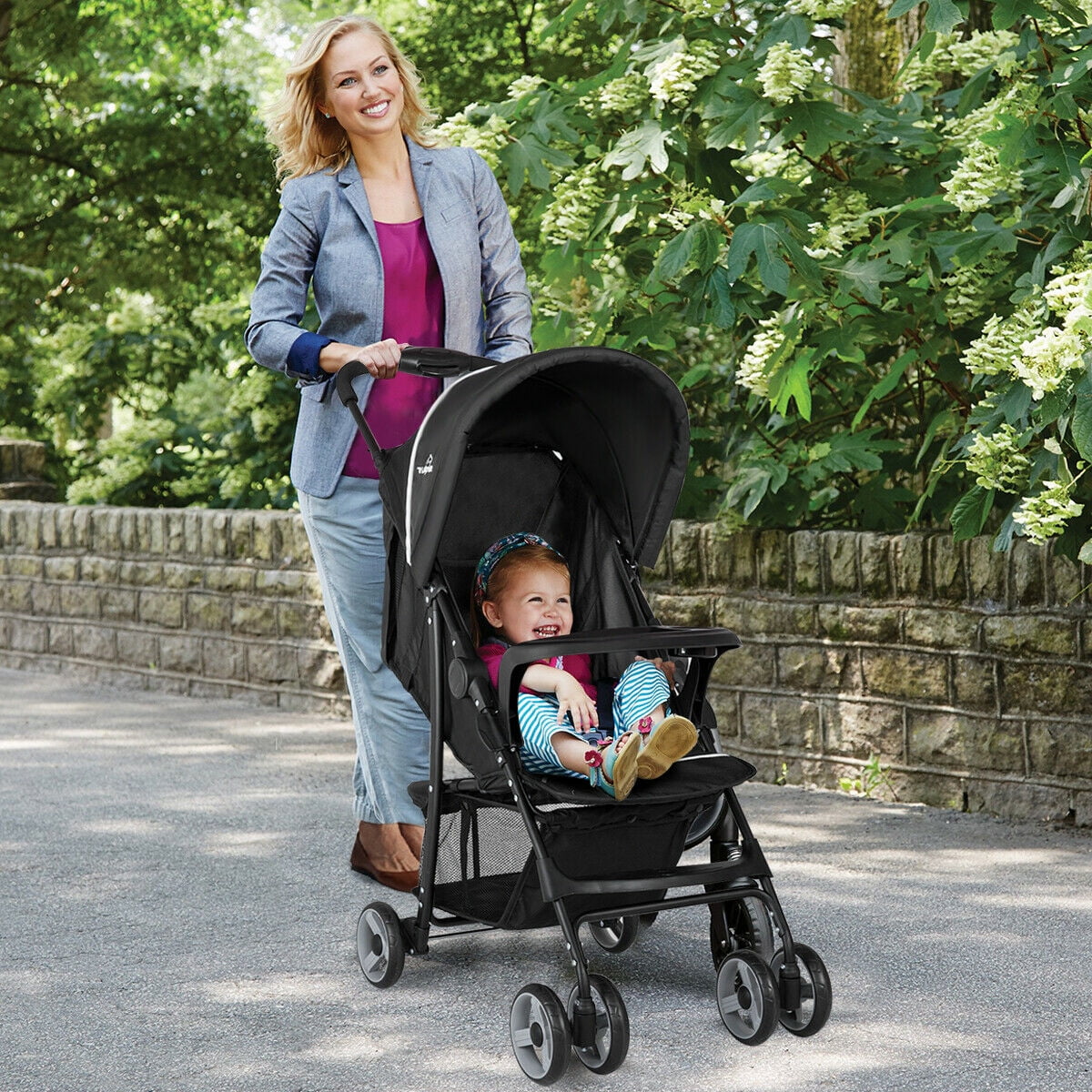 Costway Foldable Lightweight Baby Stroller Kids Travel Pushchair 5-Point Safety System Coffee - Womvr