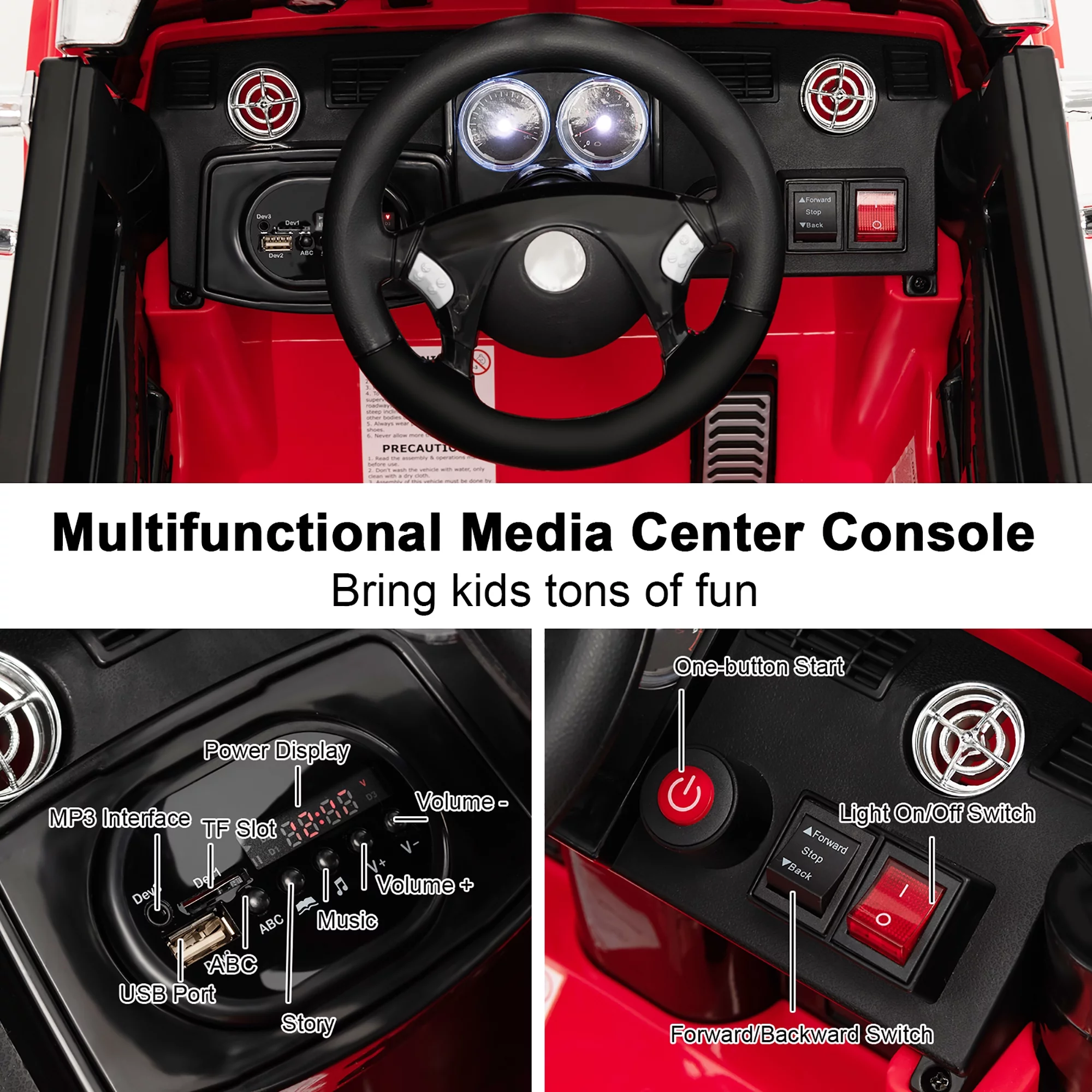 Costway 12V Licensed Freightliner Kids Ride On Truck Car RC w/ Dump Box & Lights Red - Womvr