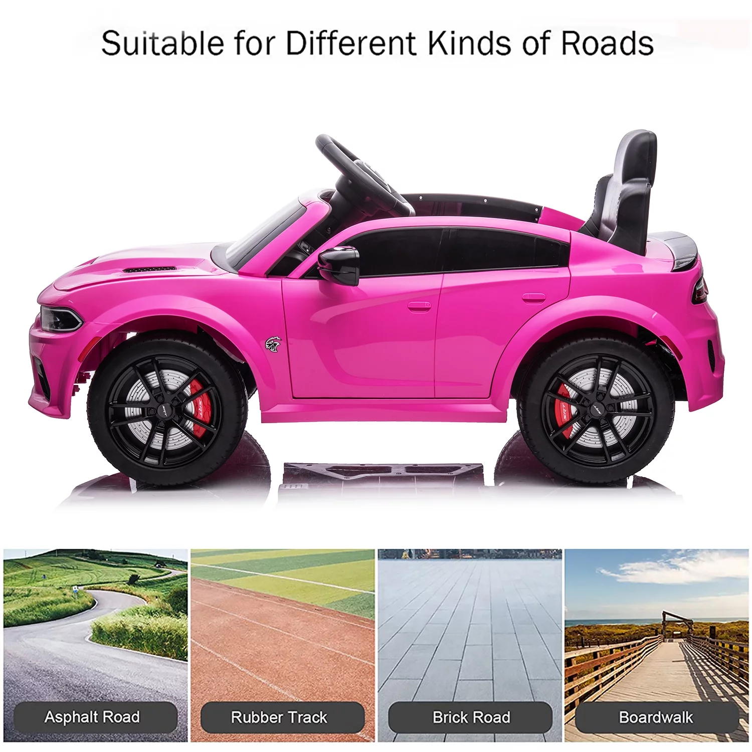 uhomepro Black 12 V Dodge Charger SRT Hellcat Battery Powered Ride on Cars with Remote Control, Bluetooth, LED Light and MP3 Player - Womvr