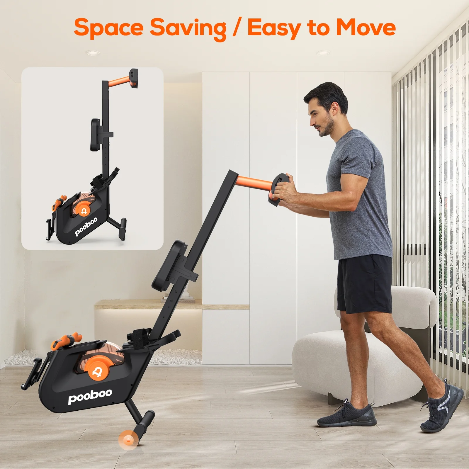 Pooboo 85% Pre-assembled Magnetic Rowing Machines Rower Foldable Build-in Bluetooth 8 Level Resistance Indoor Rower Machines Home Exercise 350lb - Womvr