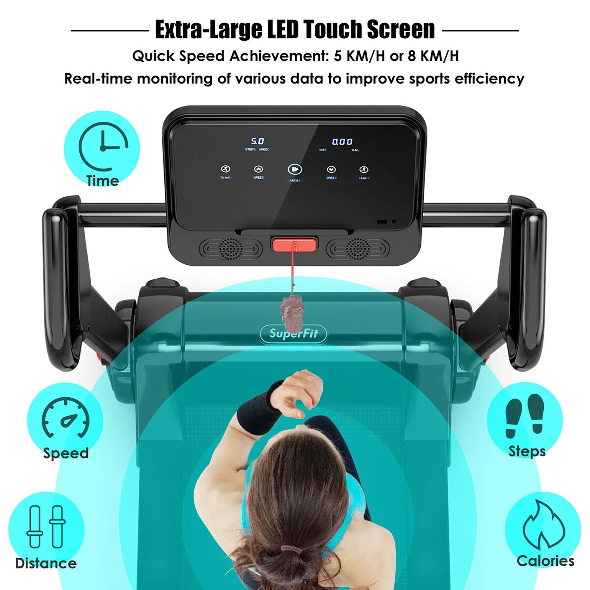 SuperFit 2.25HP Folding Electric Motorized Treadmill With Speaker - Womvr