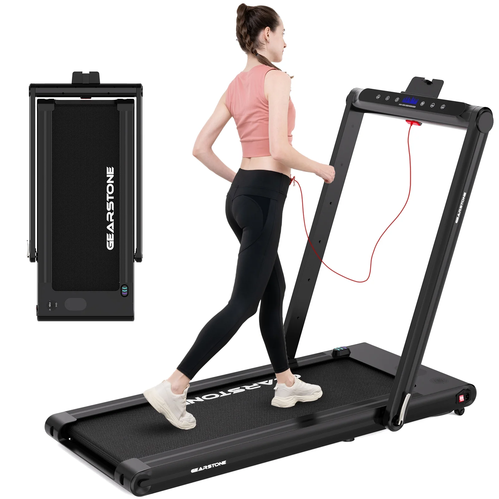 GEARSTONE 2 in 1 Folding Treadmill, Under Desk Treadmill Walking Electric Jogging Running Machine . Treadmill Home Gym Office Workout - Womvr