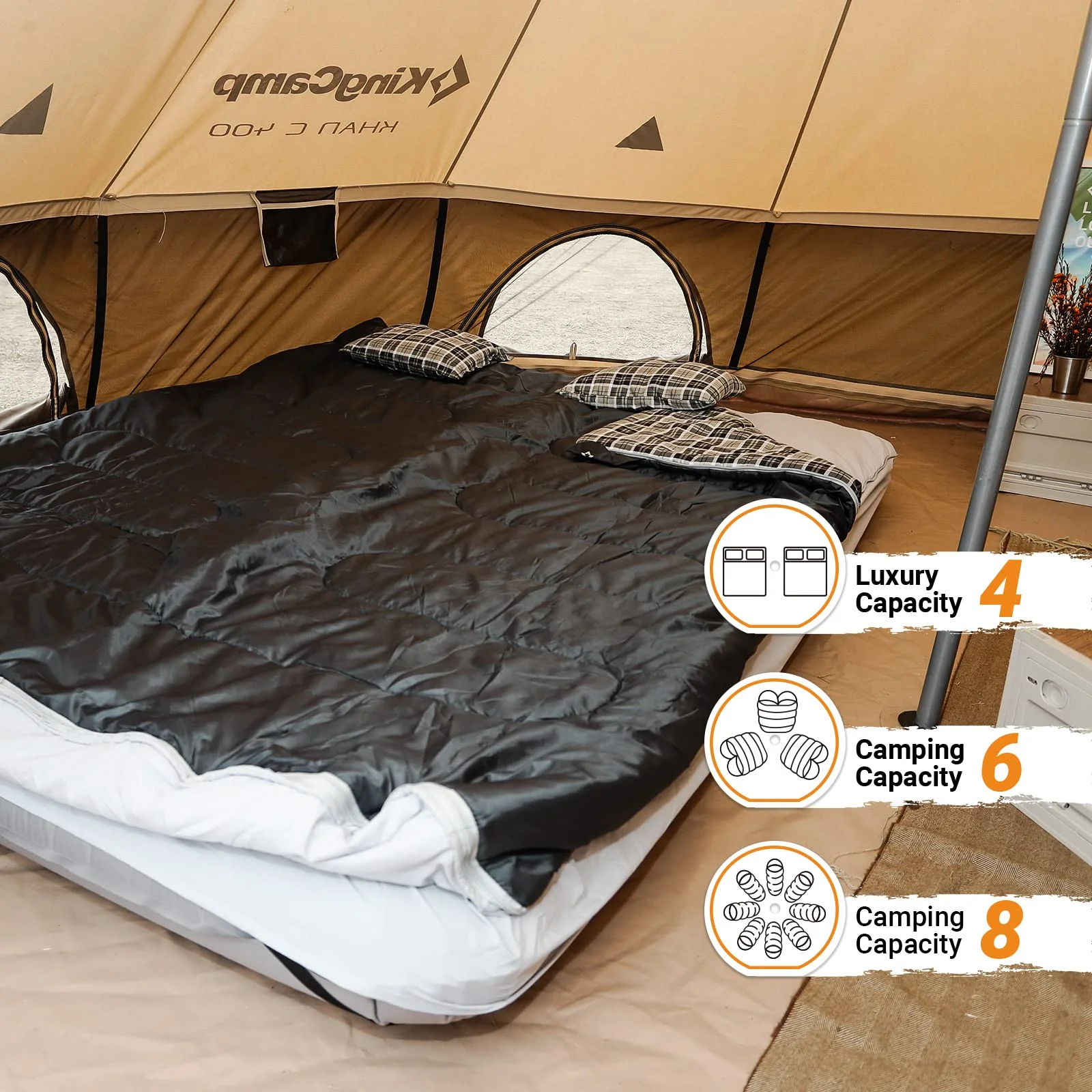 KingCamp Khan Canvas Bell Tent for Camping, 4 Seasons 16.4FT Canvas Yurt Tent with Stove Jack Hole, 8-People Luxury Glamping Tent for Family Camping Outdoor Hunting Party, White - Womvr