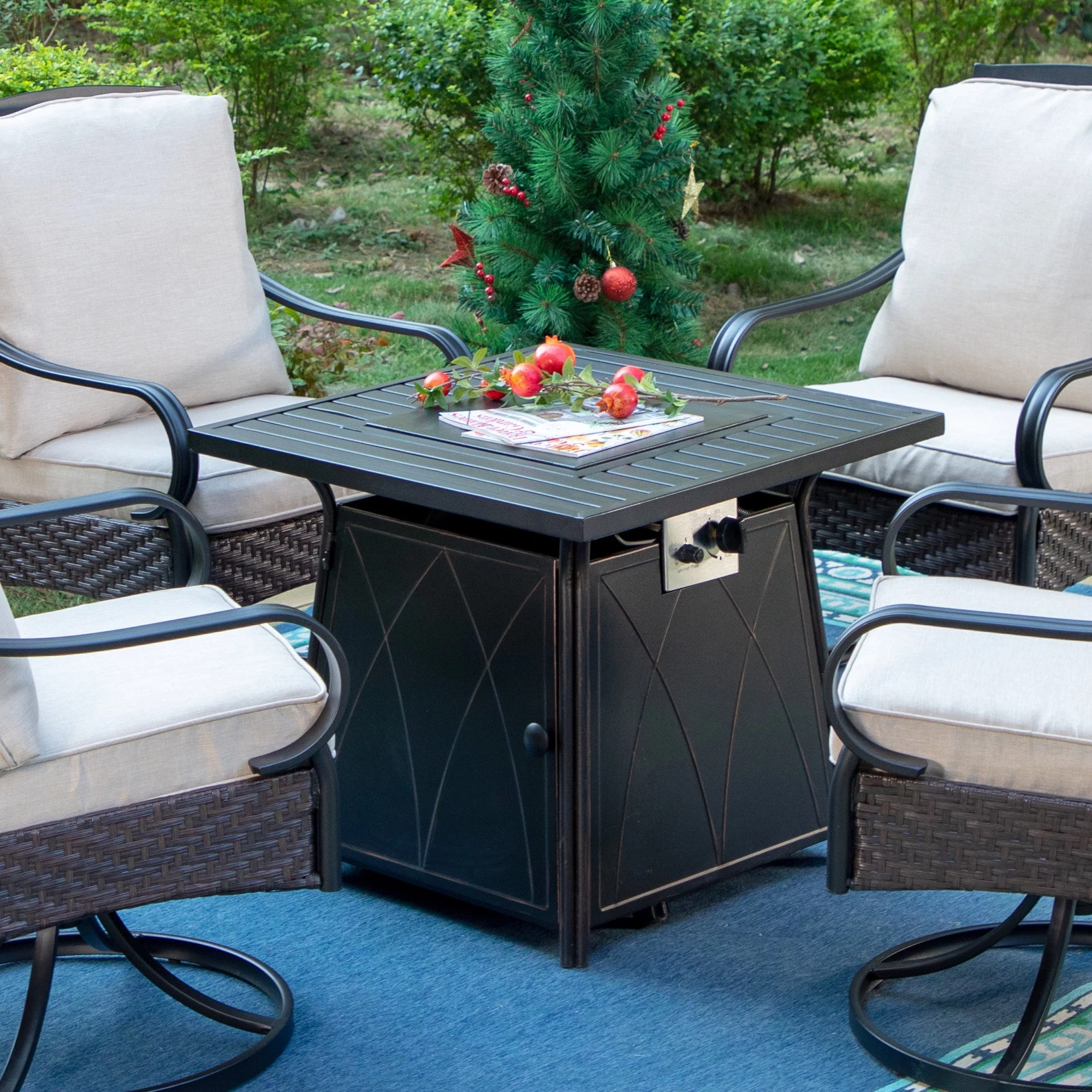 Sophia & William 28 inch Outdoor Gas Fire Pit Table with Lid 50,000 BTU - Womvr