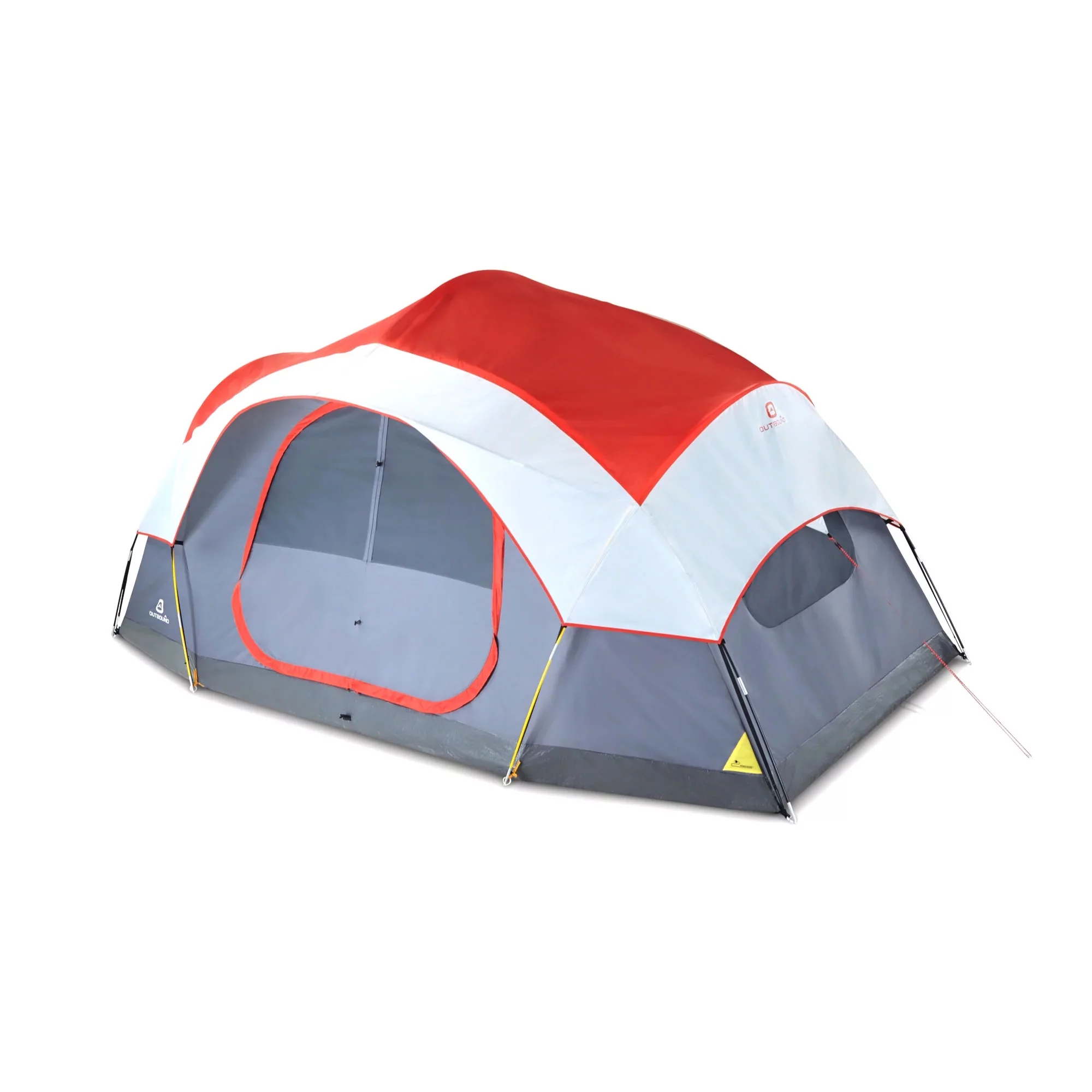 Outbound 8 Person 3 Season Easy Up Dome Tent with Room Divider and Rainfly, Red - Womvr