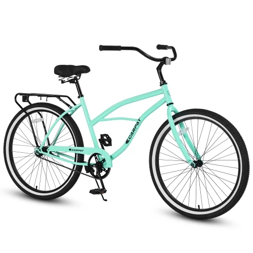 26 Inch Beach Cruiser Bike for Men and Women, Steel Frame, Single Speed Drivetrain, Upright Comfortable Rides - Womvr