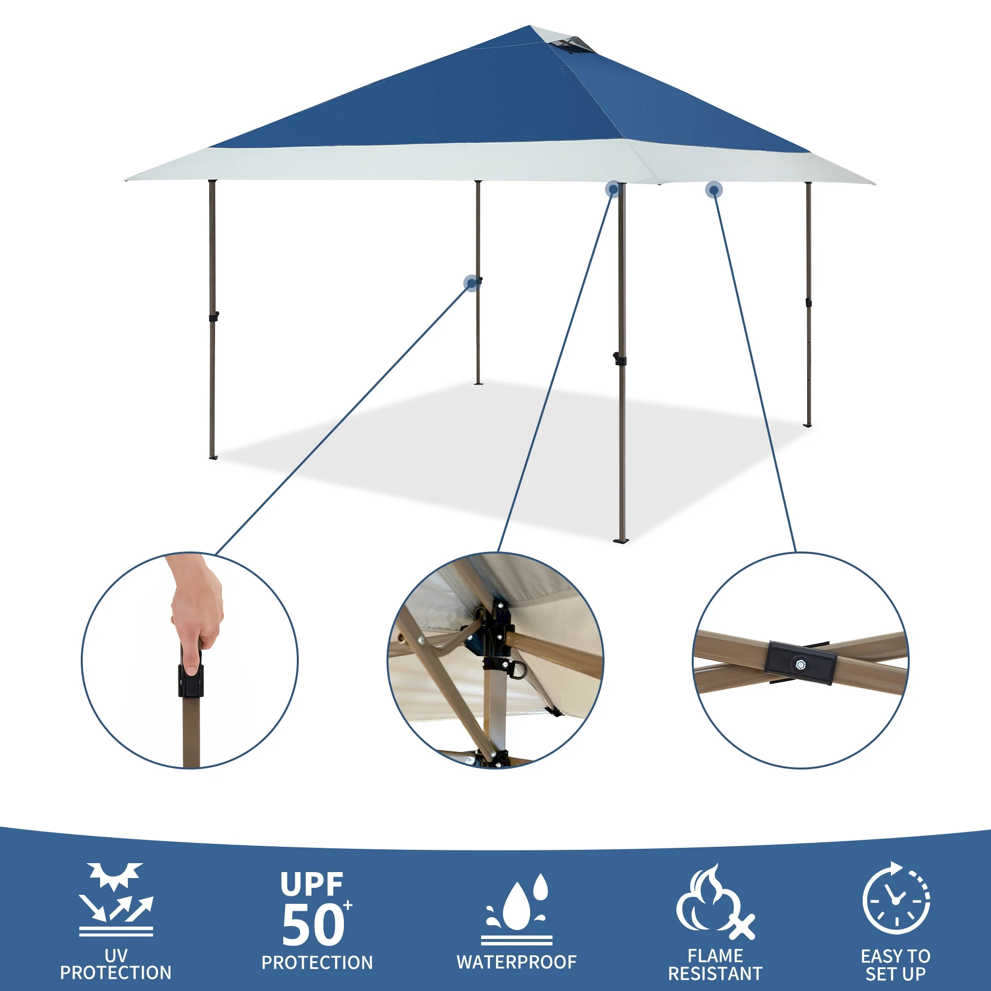 M8TRX 13'x13' Easy Lift Instant Outdoor Pop-up Canopy with Auto Extending Eaves, Navy - Womvr
