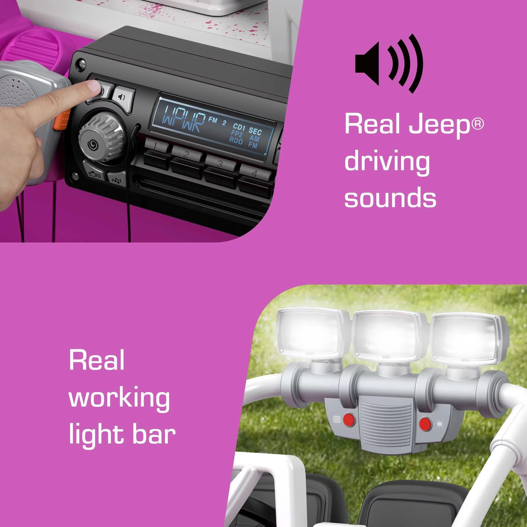 12V Power Wheels Jeep Wrangler Willys Battery-Powered Ride-On Vehicle with Lights & Sounds, Black - Womvr