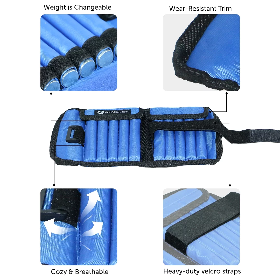 Gymenist Pair Of Ankle Weights Can Be Adjusted Up To 5.0 Lb. Each Set of 2 x Weight Wraps (Total 10-Lb.) - Womvr