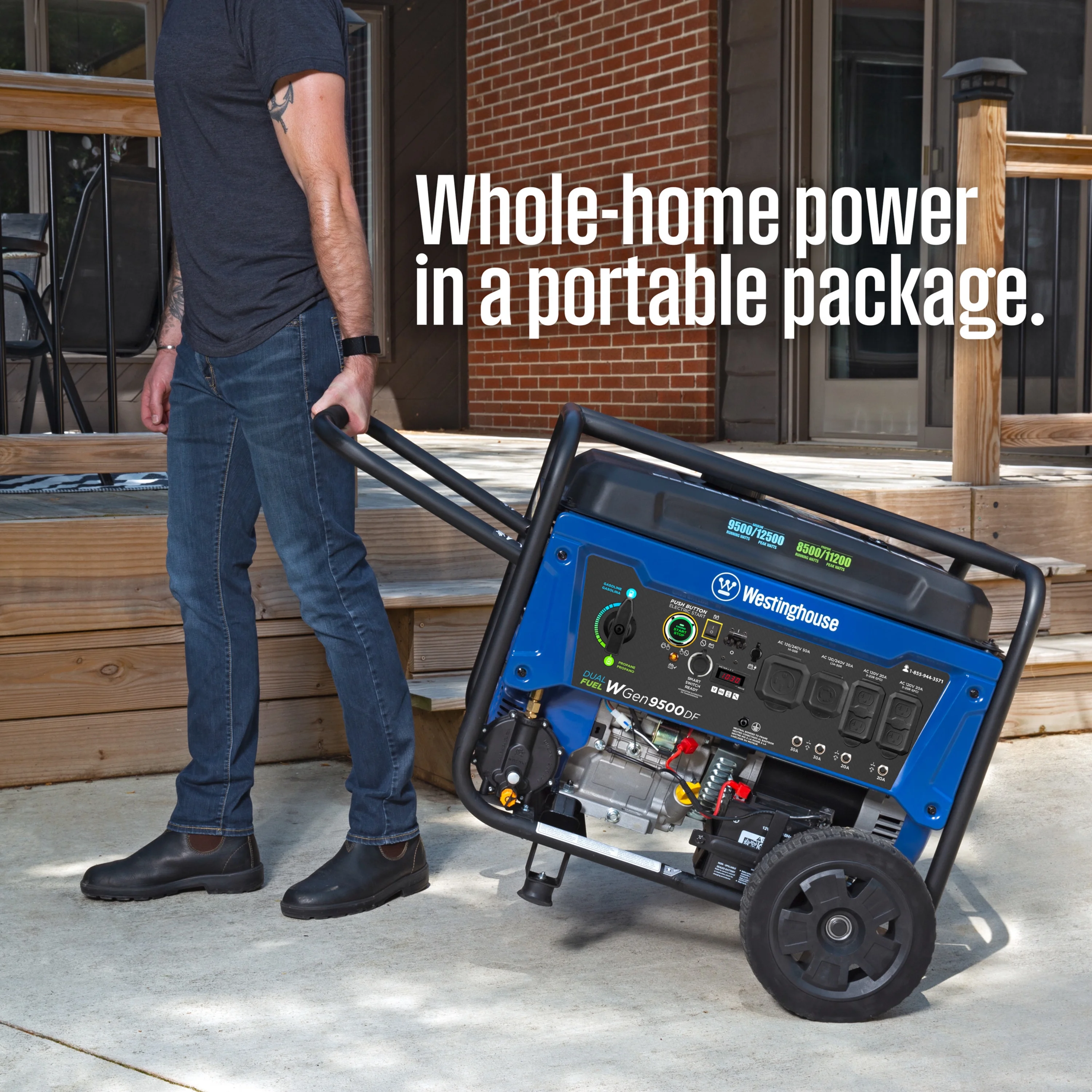 Westinghouse 12,500 Peak Watt Dual Fuel Portable Generator, Electric Start, Transfer Switch Ready - Womvr