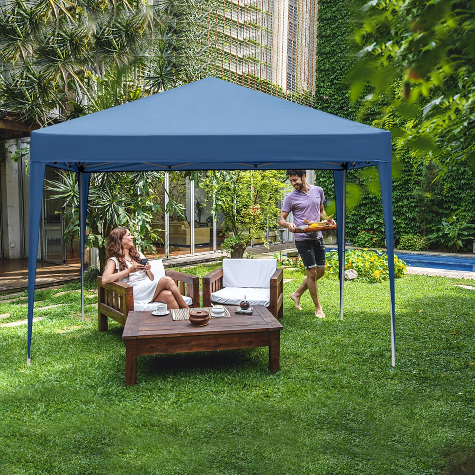 Zimtown 10ft x 10ft Base/8ft x 8ft Top Pop up Canopy Tent Instant Practical Waterproof Folding Tent with Carry Bag - Womvr