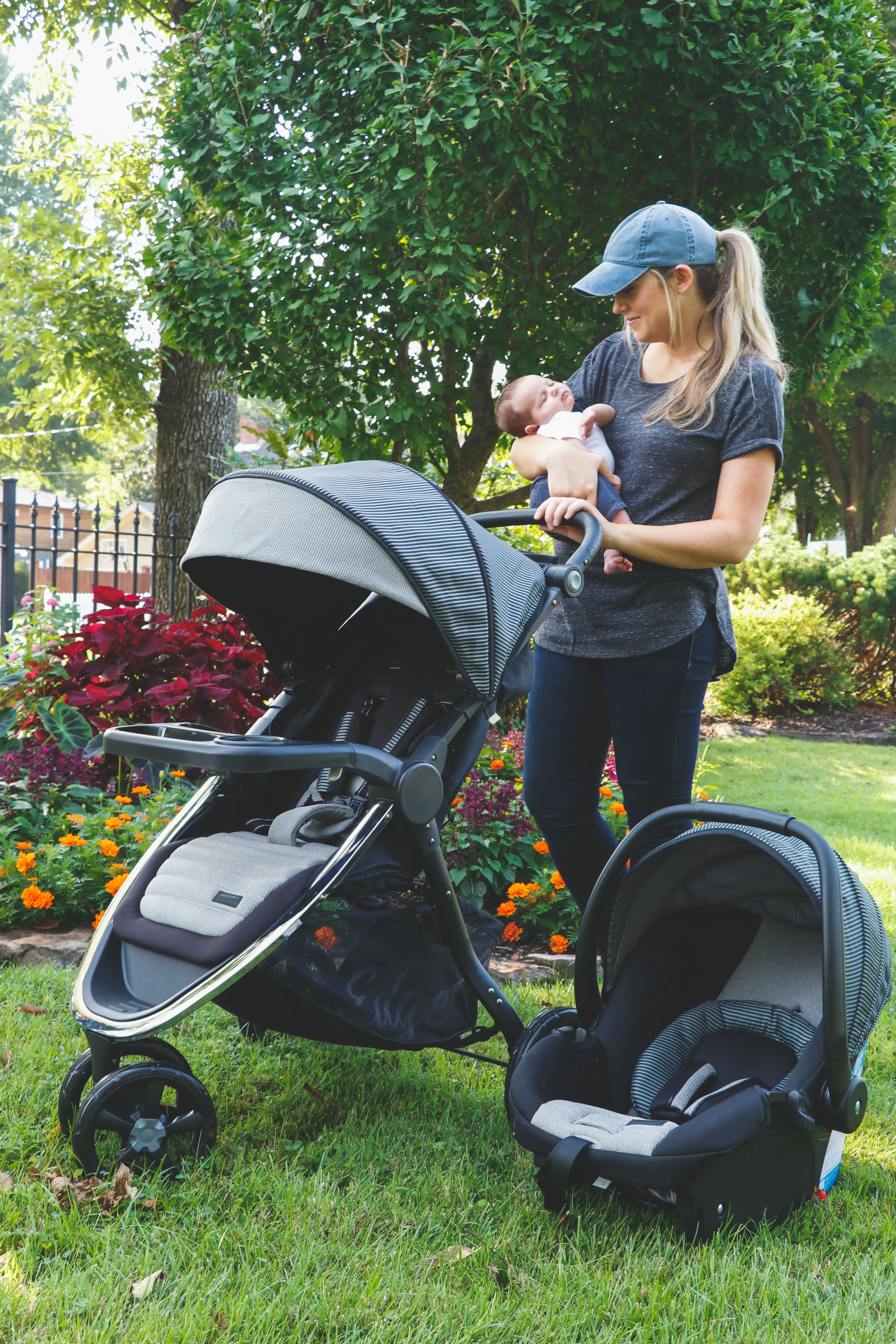 Monbebe Edge Travel System Stroller and Rear-Facing Infant Car Seat, Boho - Womvr