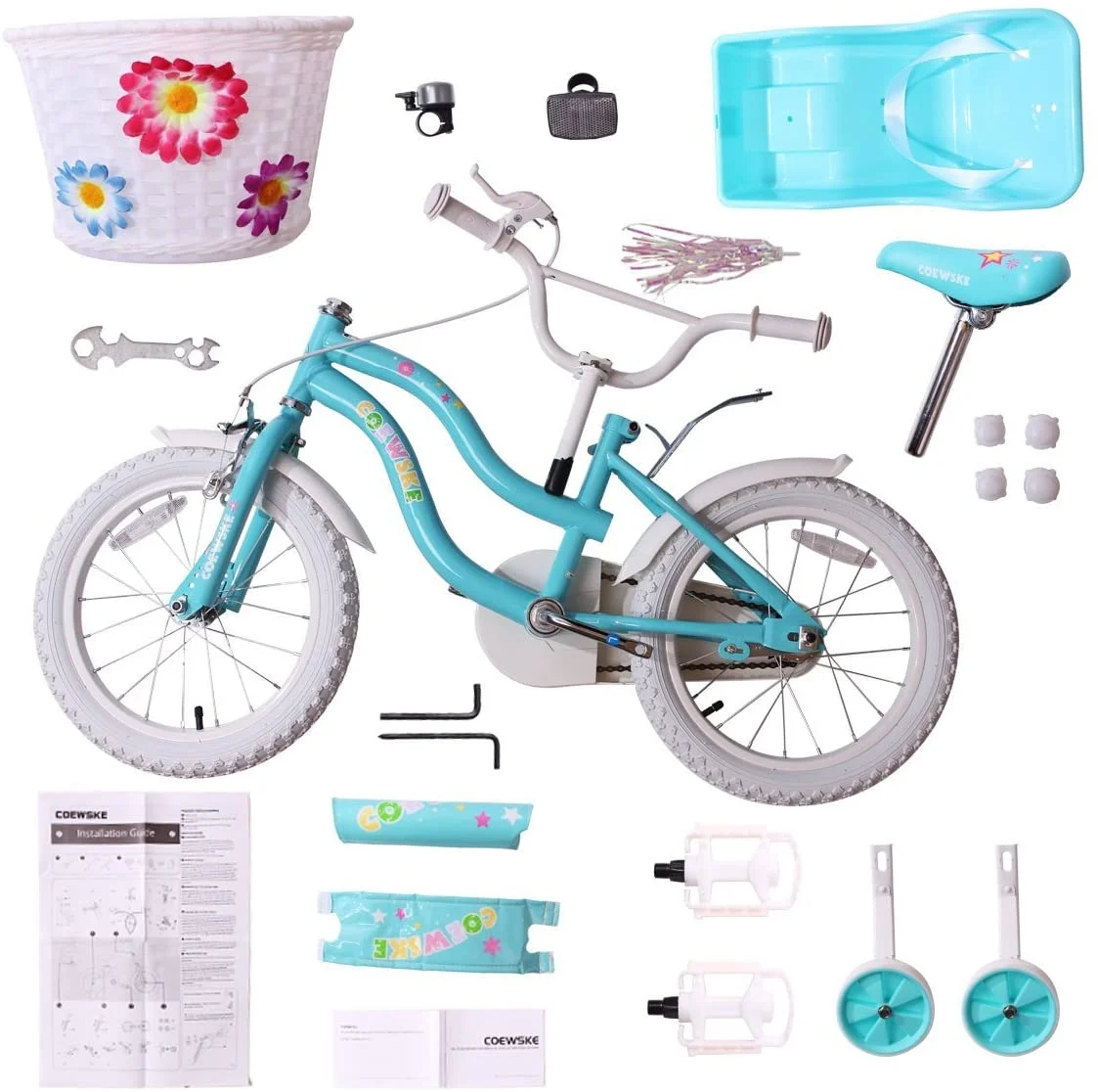 Coewske Princess Kids Bike 14 inch Boys Girls Bicycle with Training Wheels, Pink - Womvr