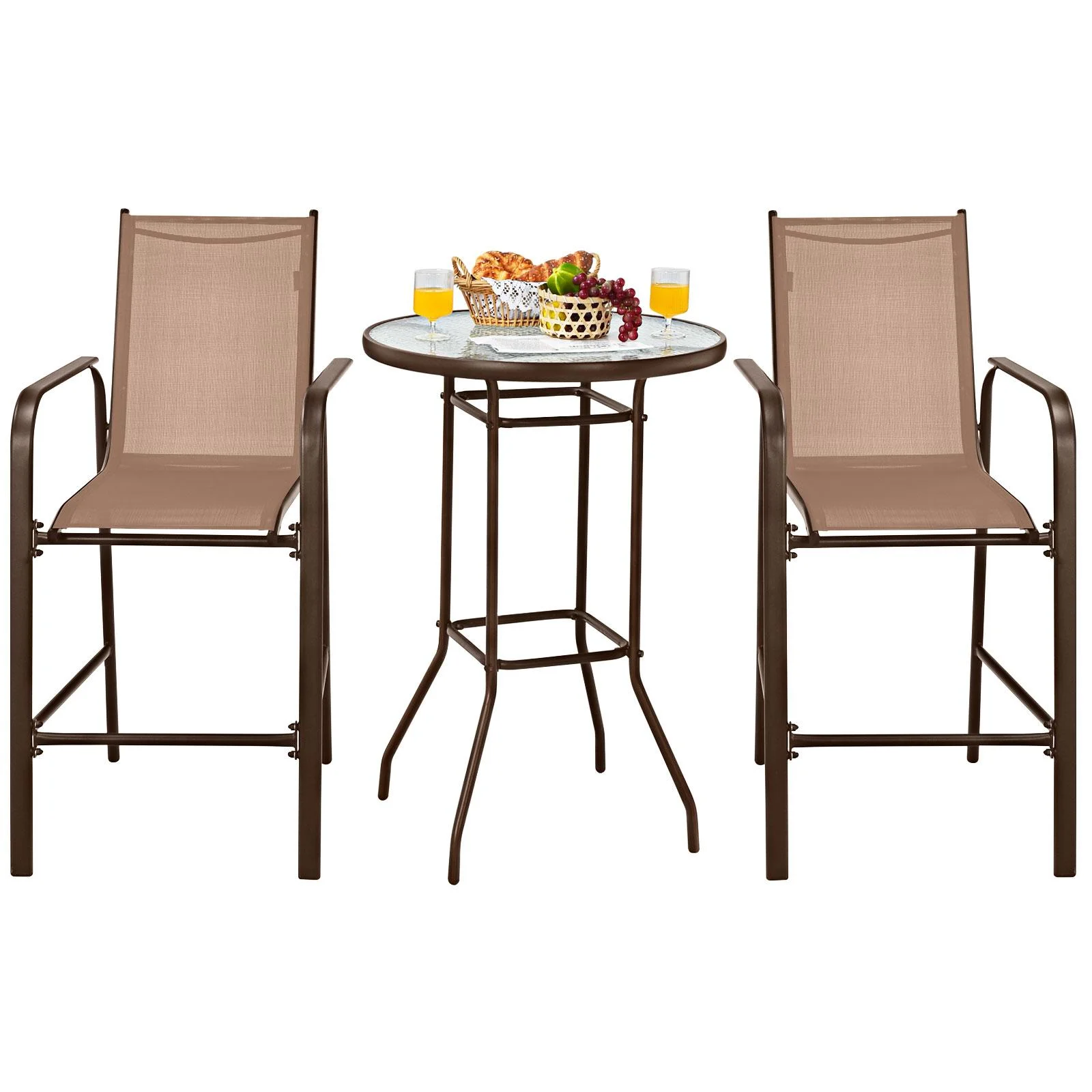 Giantex 3 Pieces Outdoor Patio Bar Set, Outdoor Bistro Set with 2 Bar Stools and 1 Tempered Glass Bar Table, Bar Height Patio Table and Stools Set for Backyard, Garden, Lawn (Black) - Womvr