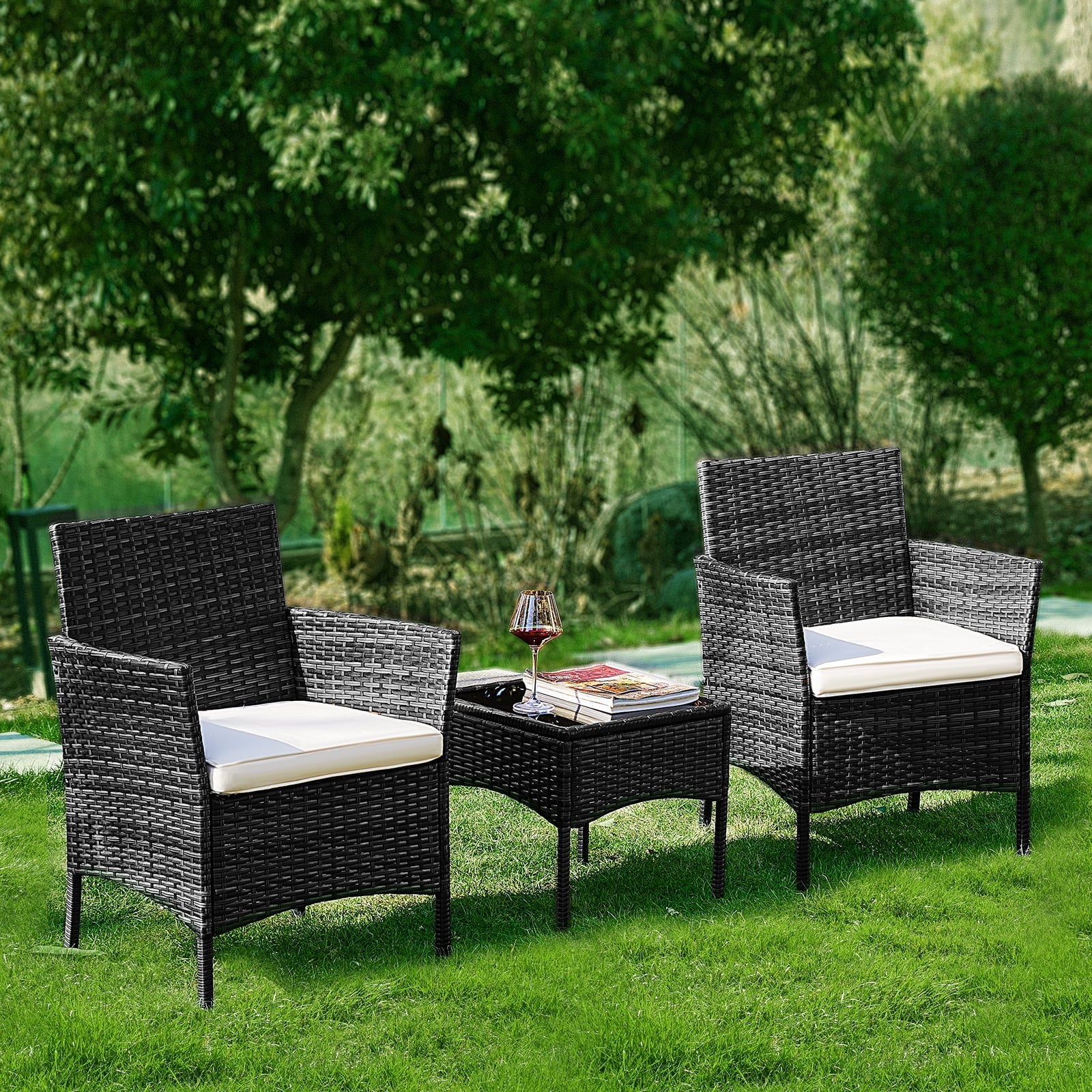 Yangming Outdoor Patio Furniture Set with Sectional Sofa, Table, Chairs and Thick Cushions - Perfect for Lawn, Garden, Backyard or Pool Area, Black - Womvr