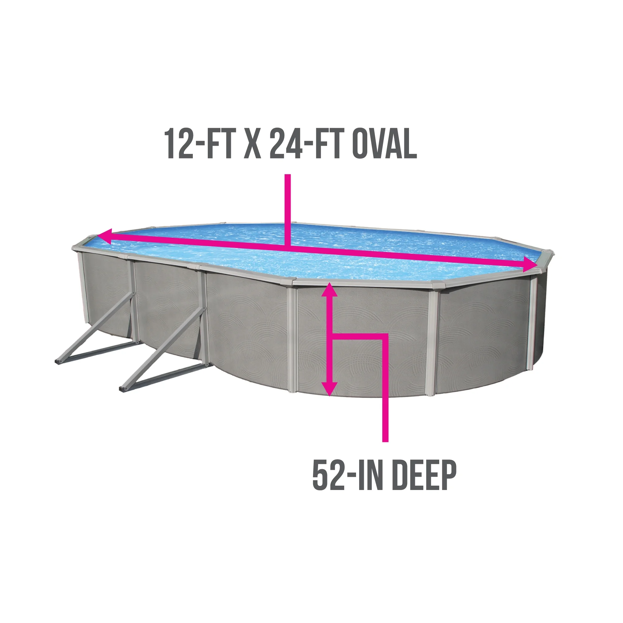 Belize 12-ft x 24-ft Oval 52-in Deep 6-in Top Rail Metal Wall Swimming Pool Package - Womvr