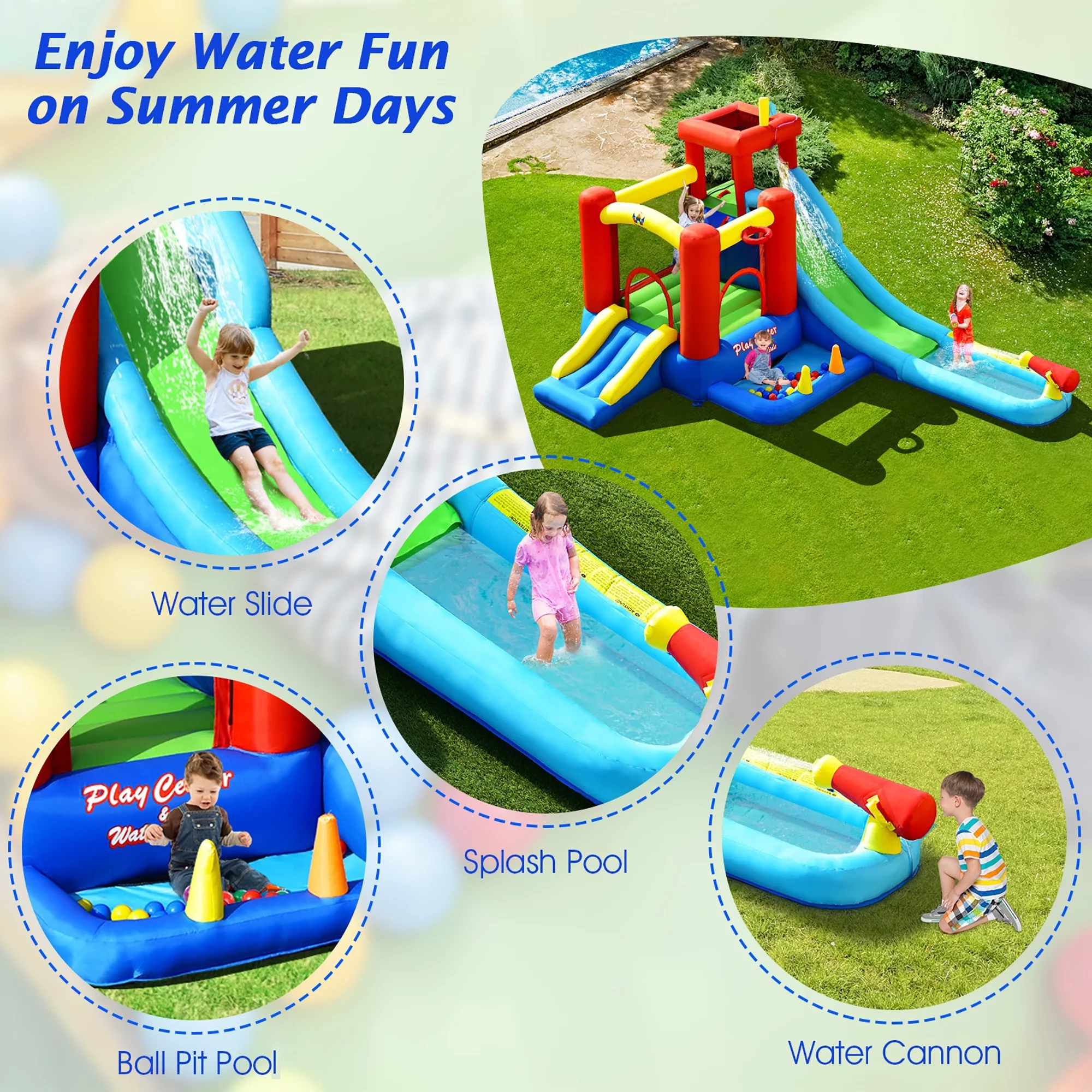Costway 9-in-1 Inflatable Water Slide Kids Bounce Castle Giant Splash Pool with 860W Blower - Womvr