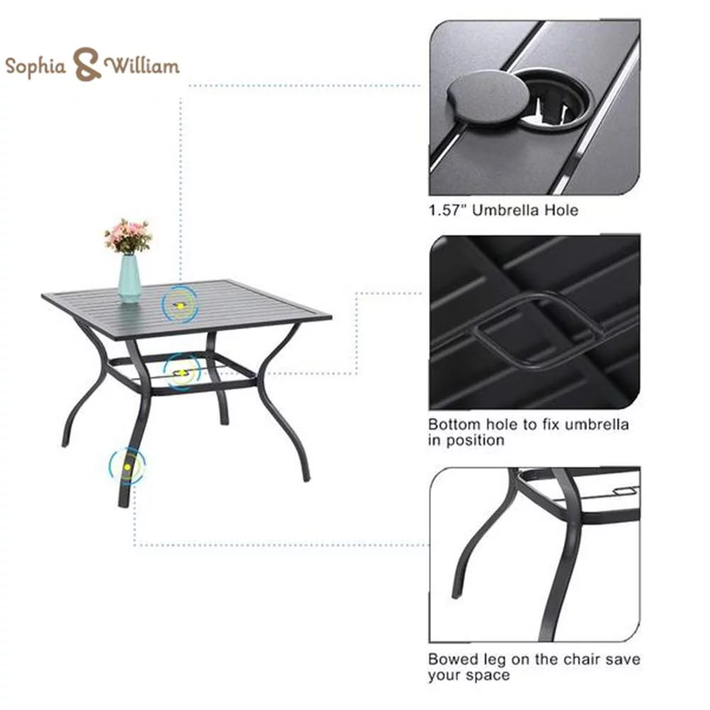 Sophia & William 7 Piece Outdoor Patio Dining Sets Metal Furniture Table and Stackable Chairs - Womvr