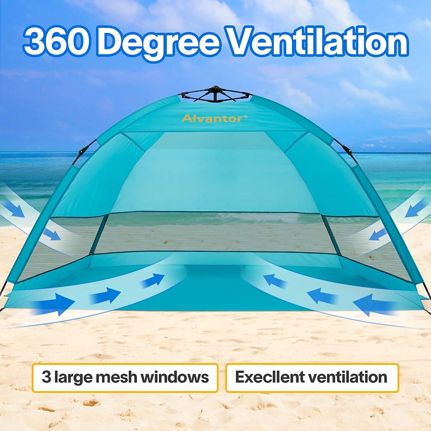 Beach Umbrella Tent Automatic Pop Up Sun Shelter UPF 50+ Cabana Camping Hiking Canopy by Alvantor - Womvr