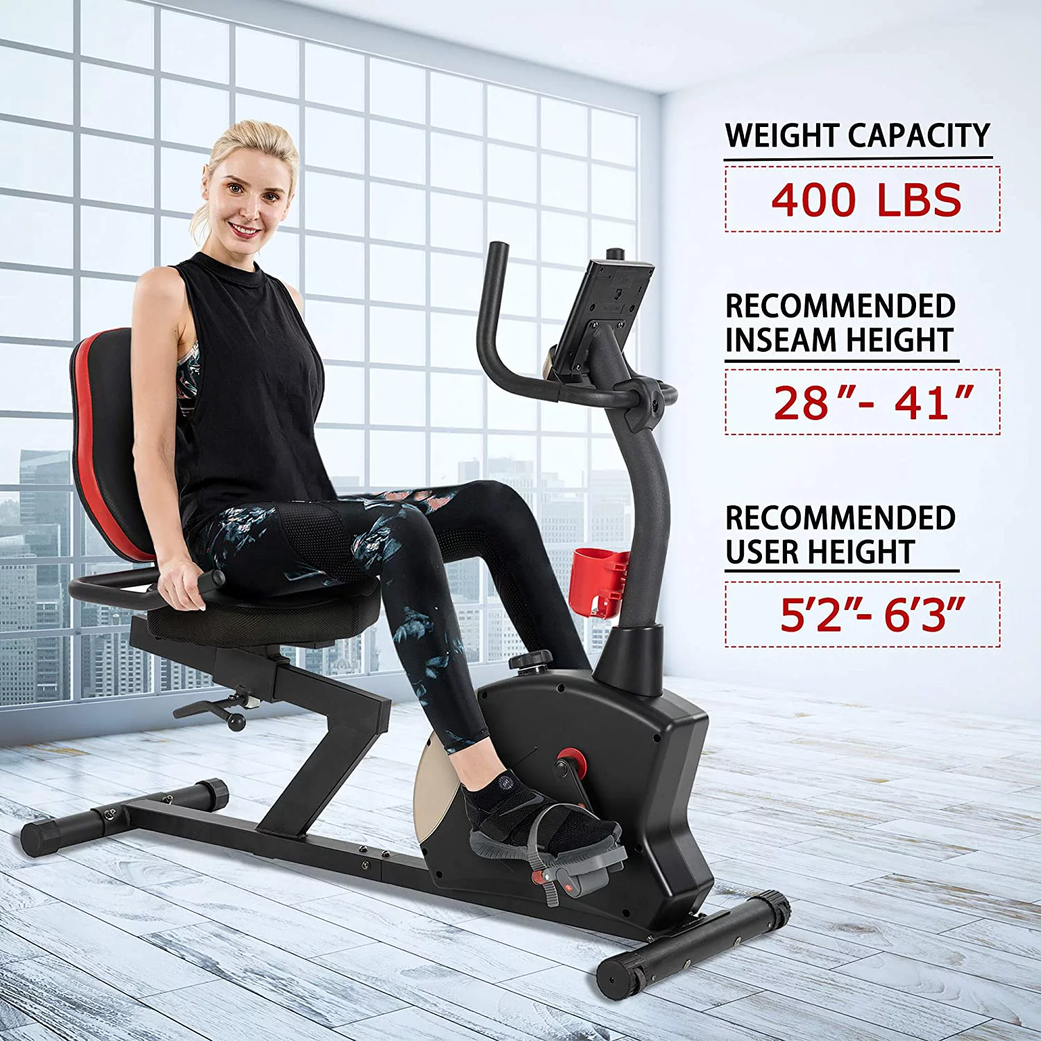 Vanswe Recumbent Exercise Bike 400 lbs. Weight Capacity Magnetic Resistance Recumbent Bike - Womvr