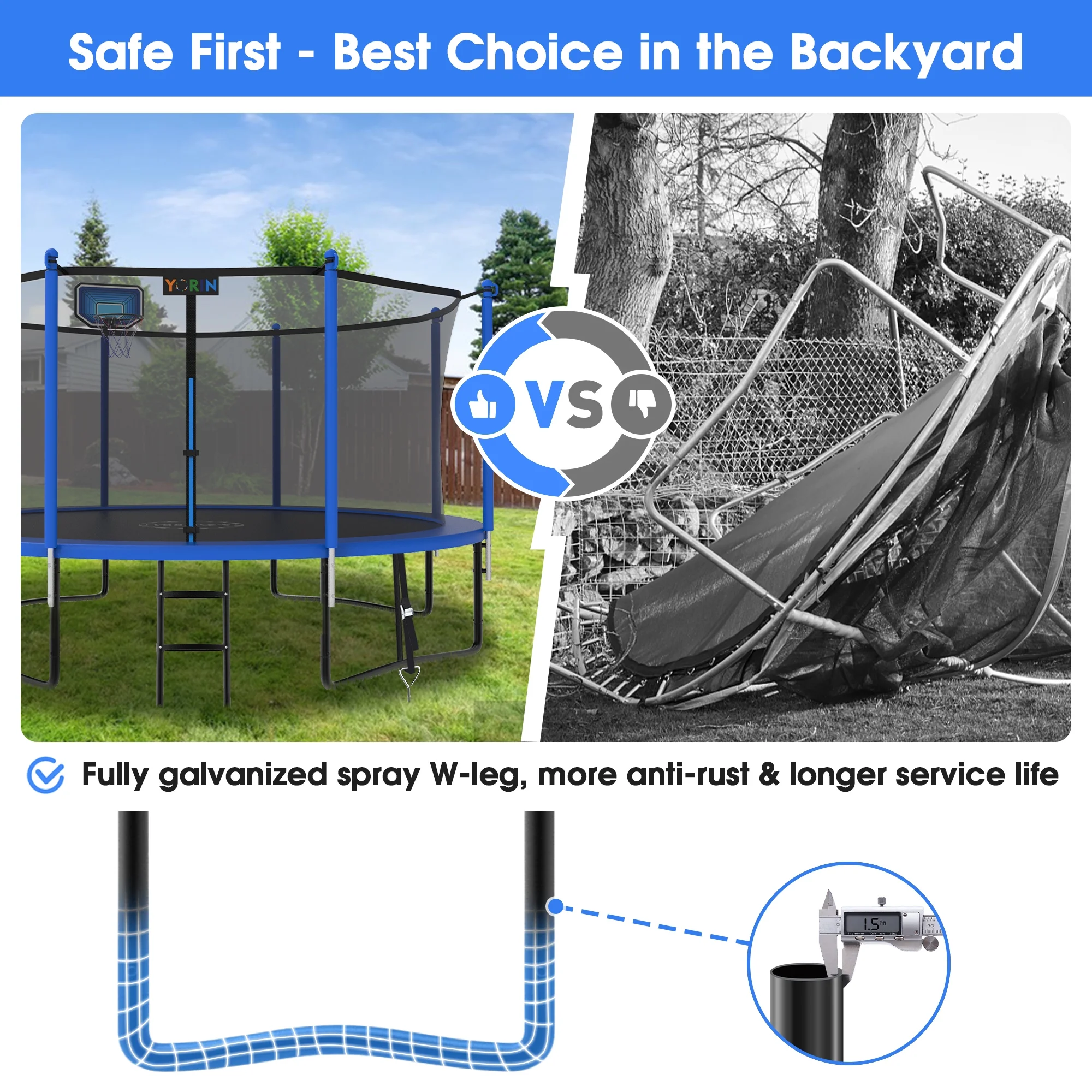 YORIN Trampoline 12FT for Kids Adults with Enclosure Net, 1200LBS Round Outdoor Trampoline with Basketball Hoop, Ladder, Galvanized Anti-Rust Coating Backyard Recreational Trampoline - Womvr